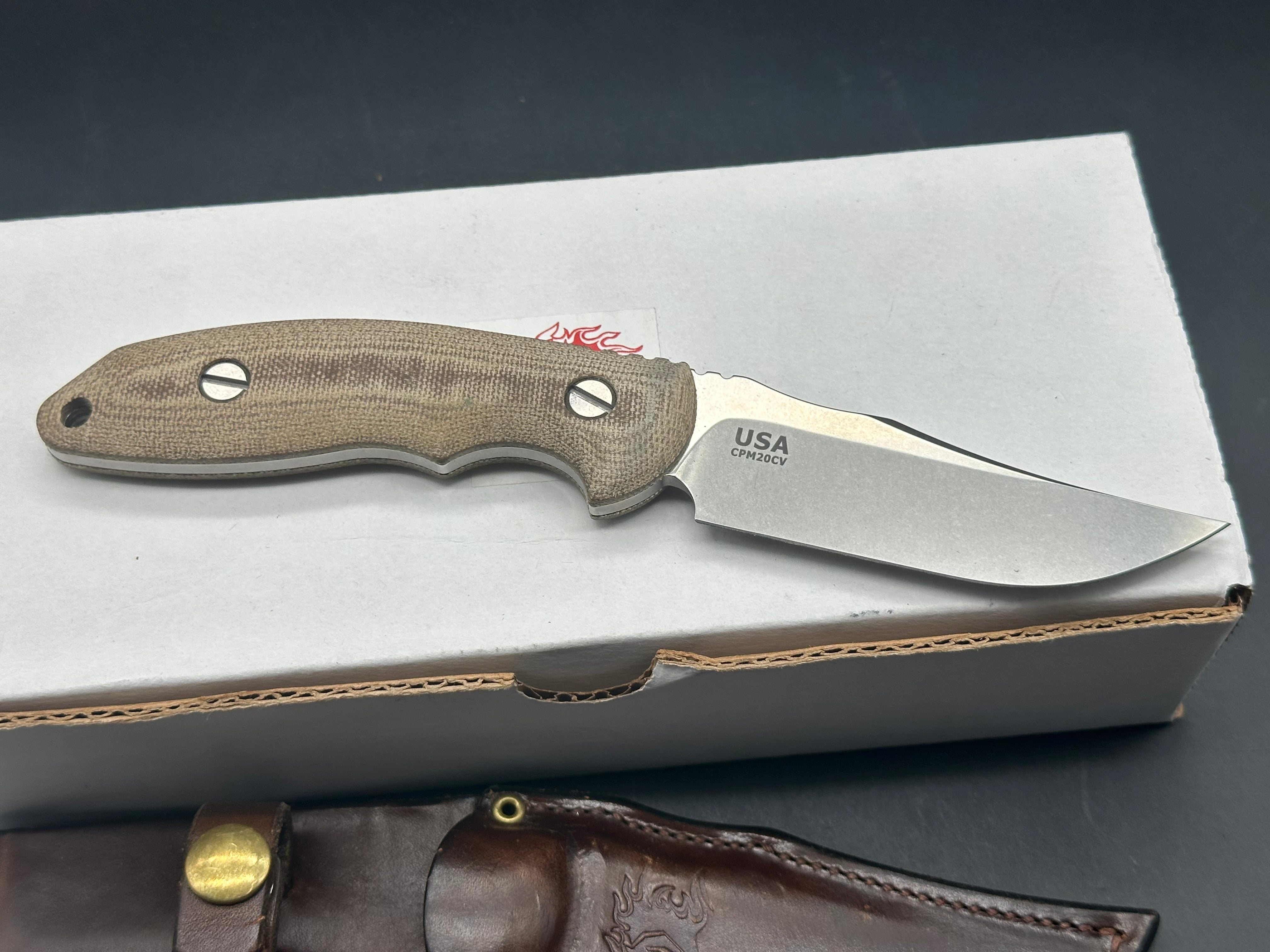 Hinderer Emmett Bowie Stonewashed 20CV Green Micarta Fixed Blade