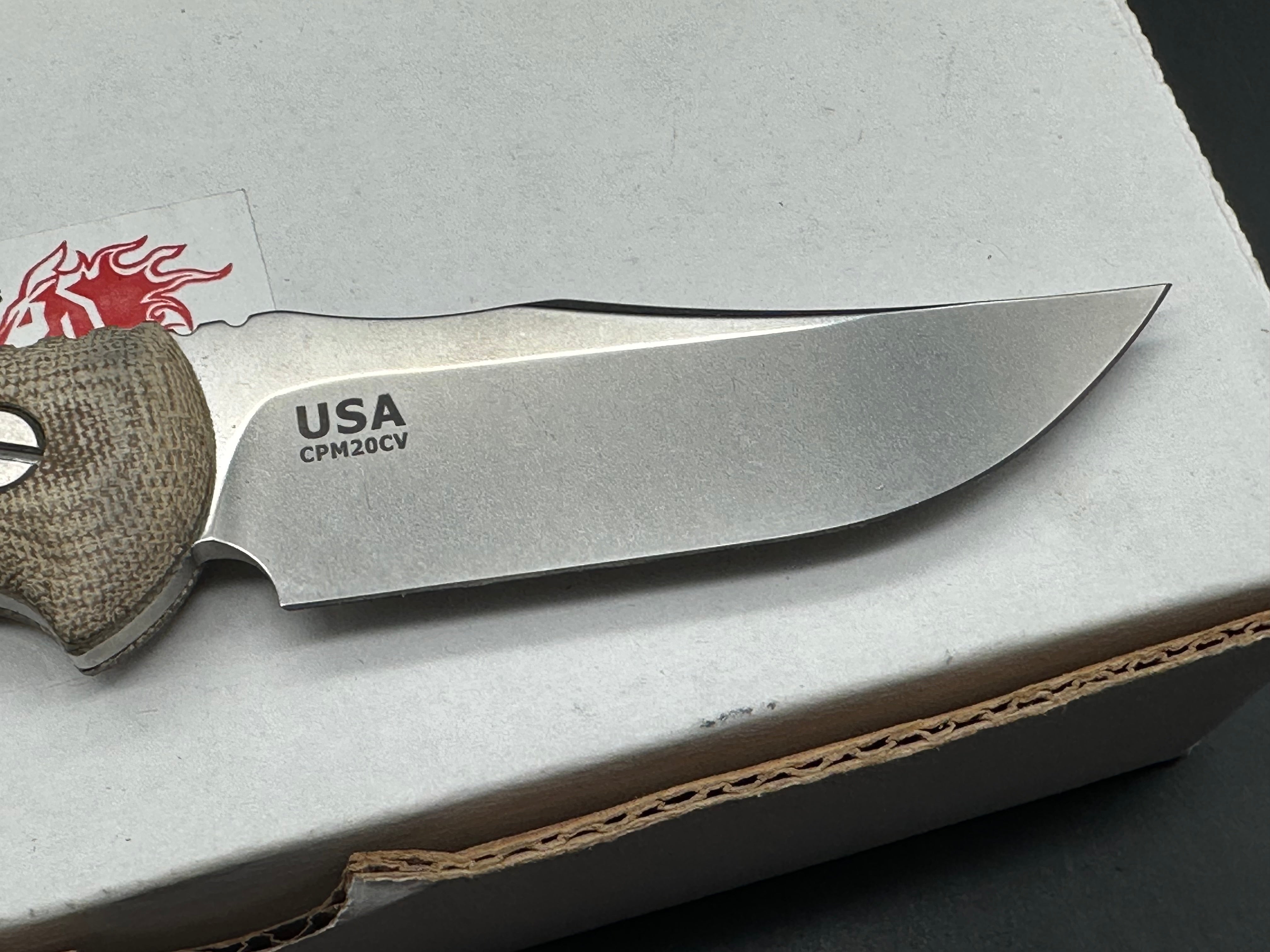 Hinderer Emmett Bowie Stonewashed 20CV Green Micarta Fixed Blade