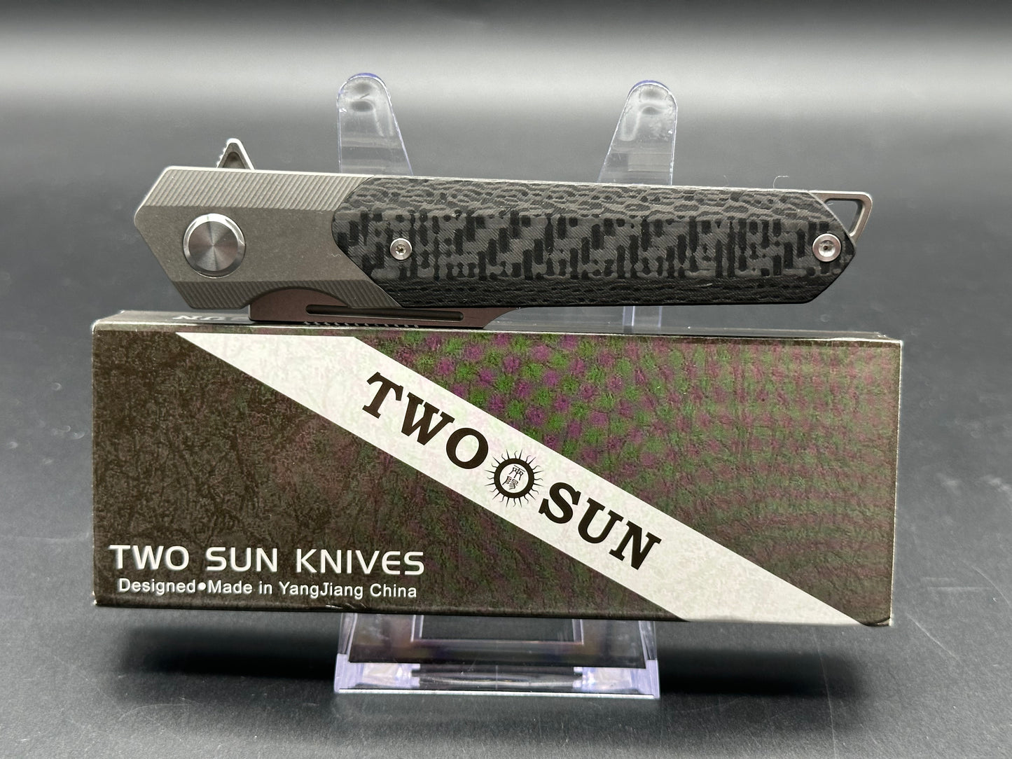 TWOSUN TS290-D2 BLACK CARBON FIBER/TITANIUM HANDLE D2 PLAIN EDGE