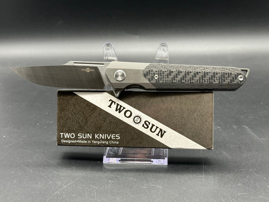 TWOSUN TS290-D2 BLACK CARBON FIBER/TITANIUM HANDLE D2 PLAIN EDGE