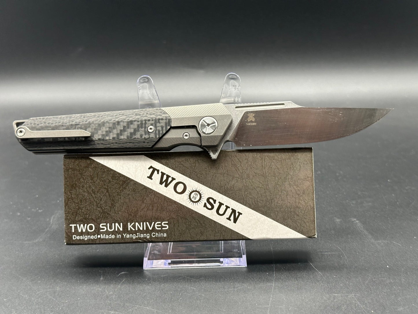 TWOSUN TS290-D2 BLACK CARBON FIBER/TITANIUM HANDLE D2 PLAIN EDGE