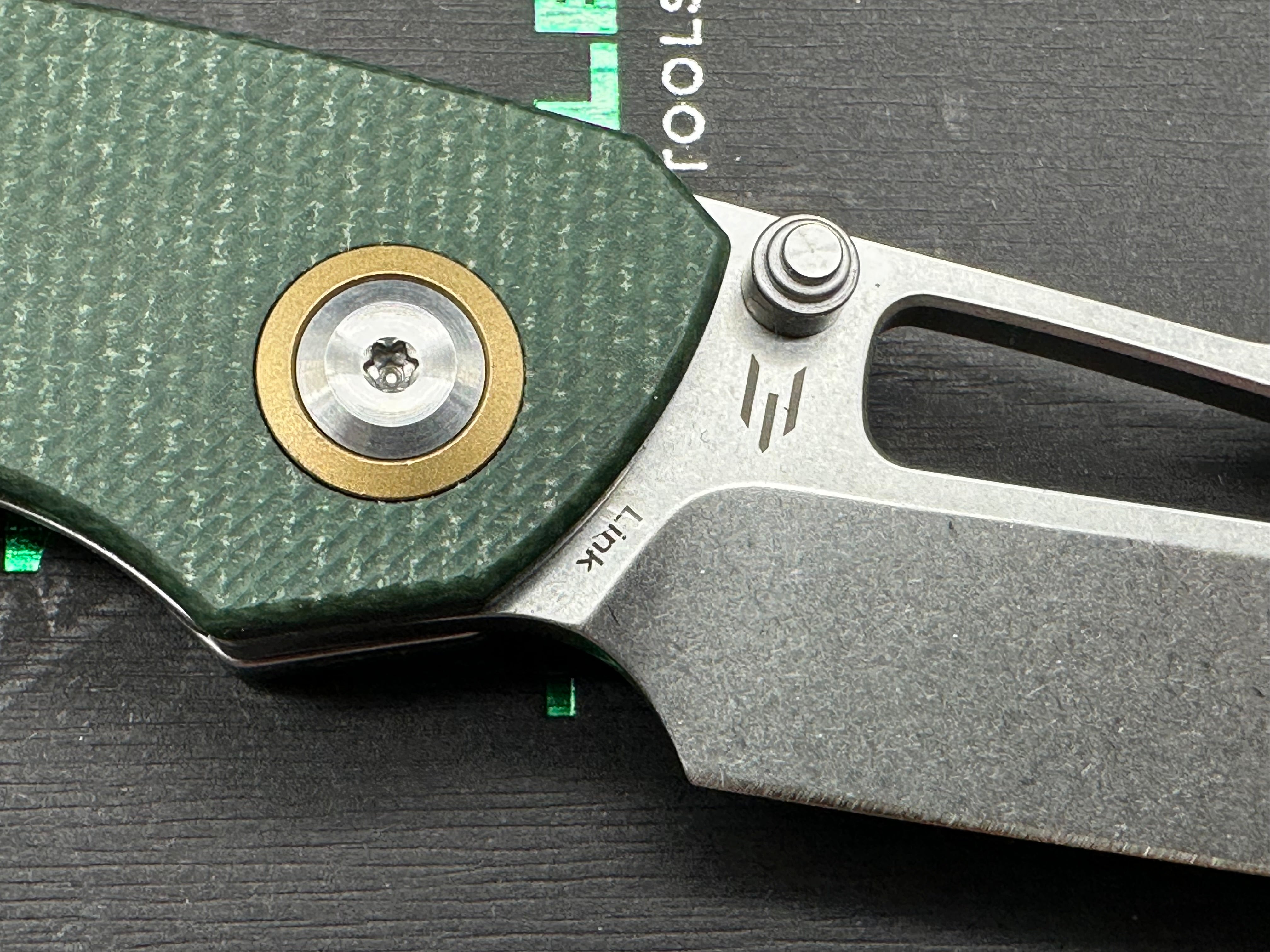 TENABLE LINK FOLDING KNIFE GREEN MICARTA HANDLE 14C28N HARPOON PLAIN EDGE STONEWASH FINISH