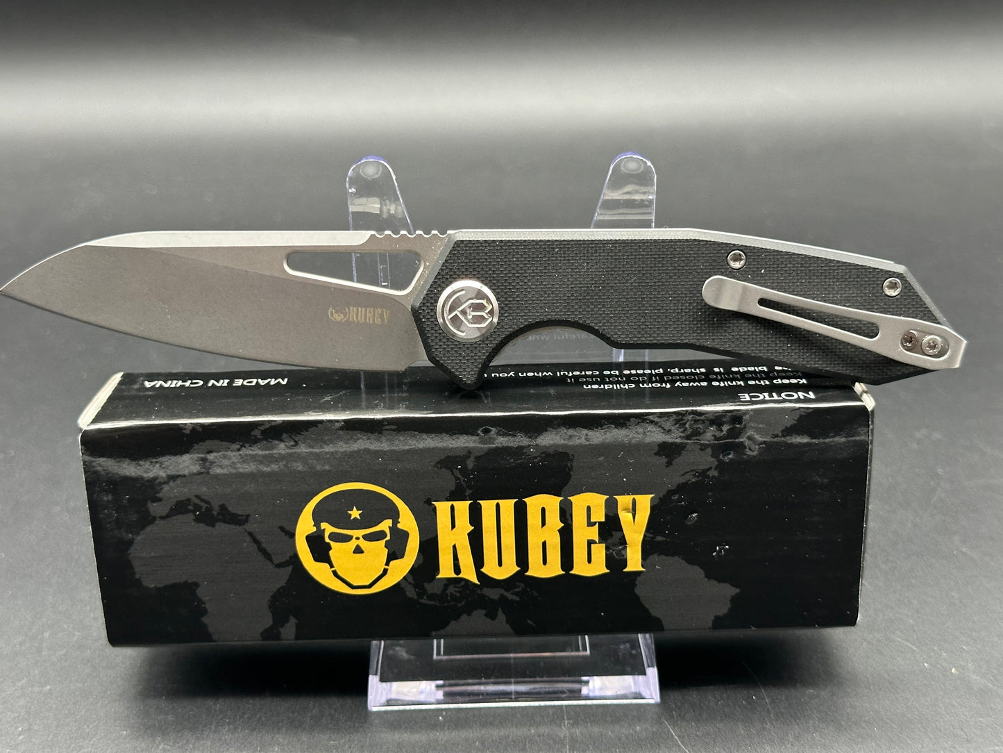 Kubey Vagrant Liner Lock Black G10 (3.1" AUS-10 Sandblast)