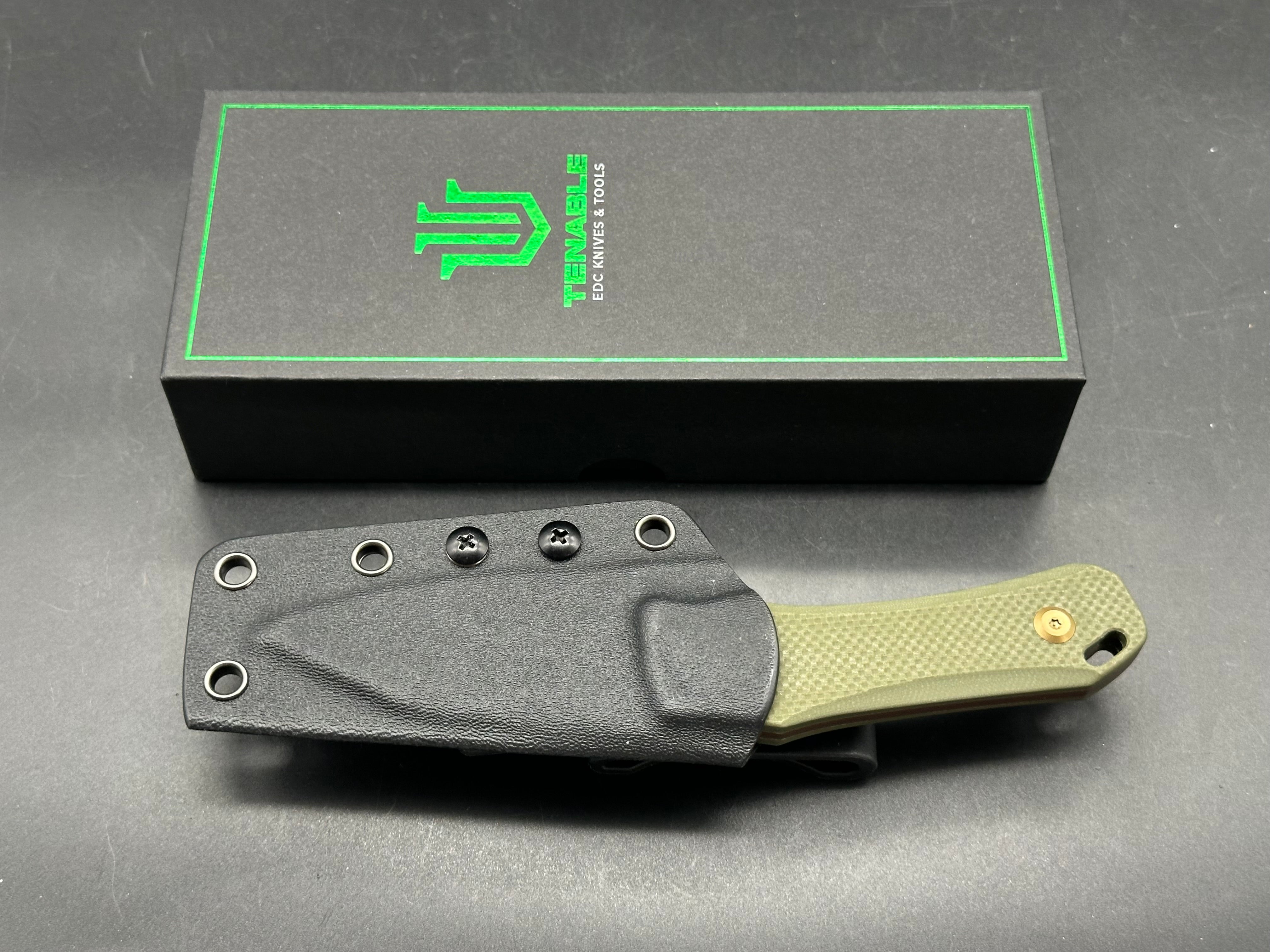 TENABLE LOKI FIXED BLADE KNIFE OLIVE GREEN G10 HANDLE D2 PLAIN EDGE ROSE GOLD FINISH