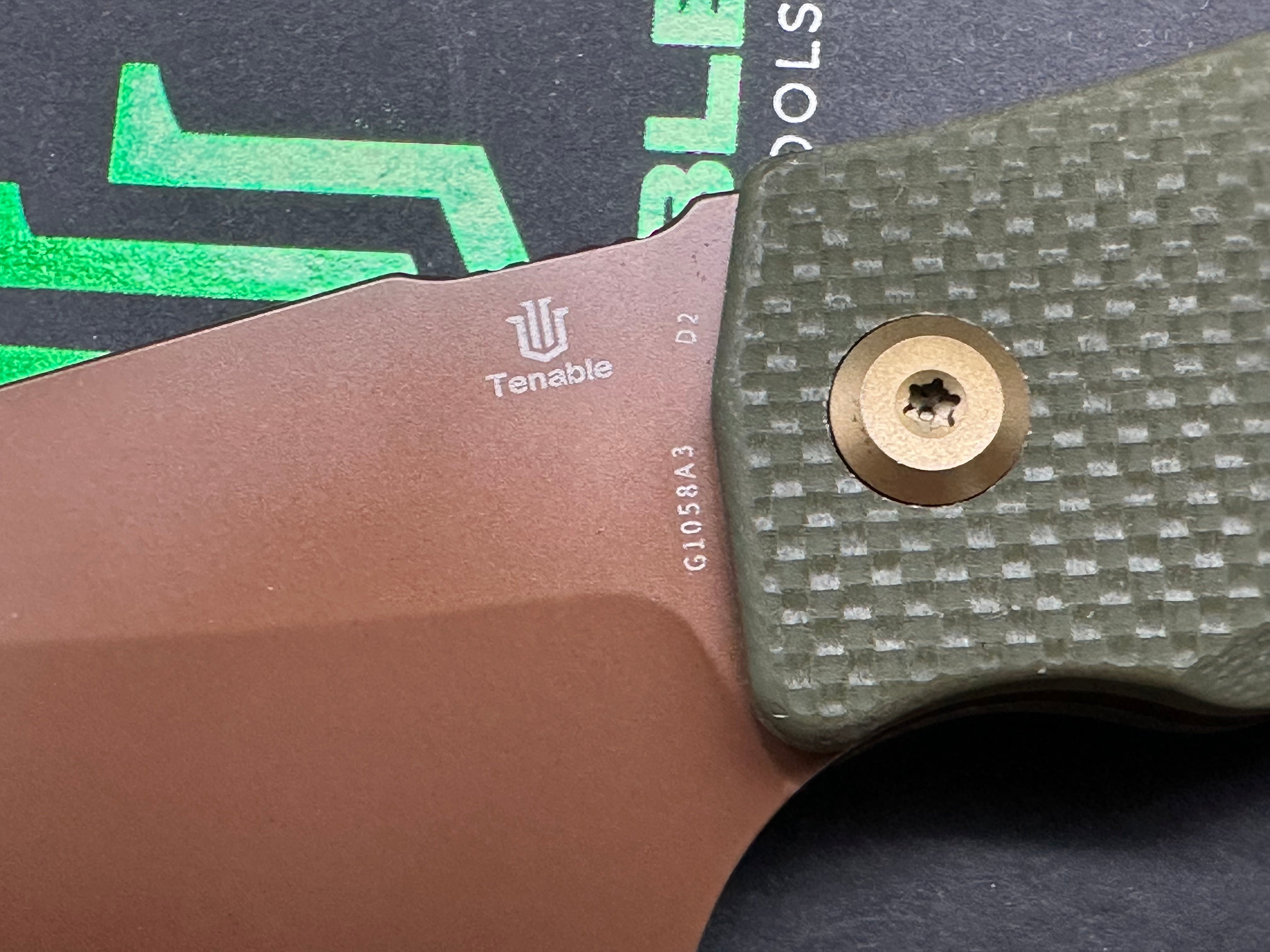 TENABLE LOKI FIXED BLADE KNIFE OLIVE GREEN G10 HANDLE D2 PLAIN EDGE ROSE GOLD FINISH