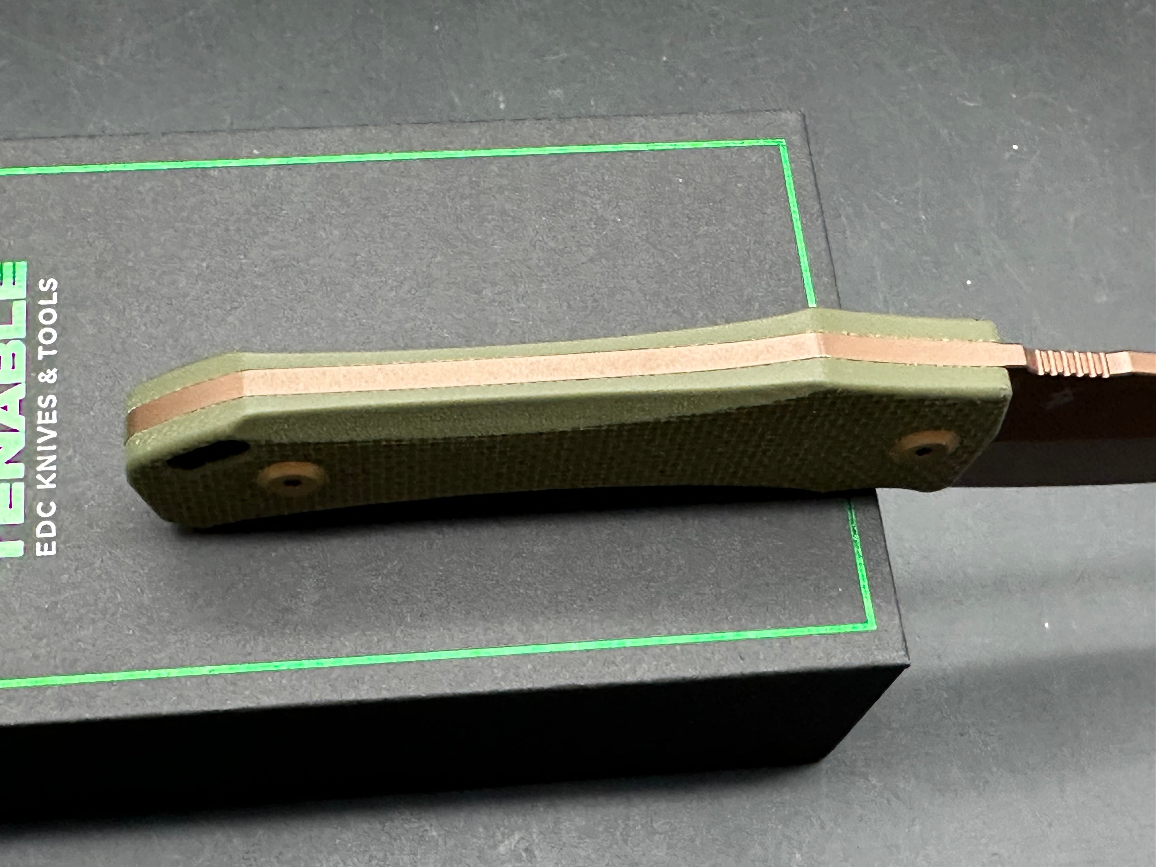 TENABLE LOKI FIXED BLADE KNIFE OLIVE GREEN G10 HANDLE D2 PLAIN EDGE ROSE GOLD FINISH