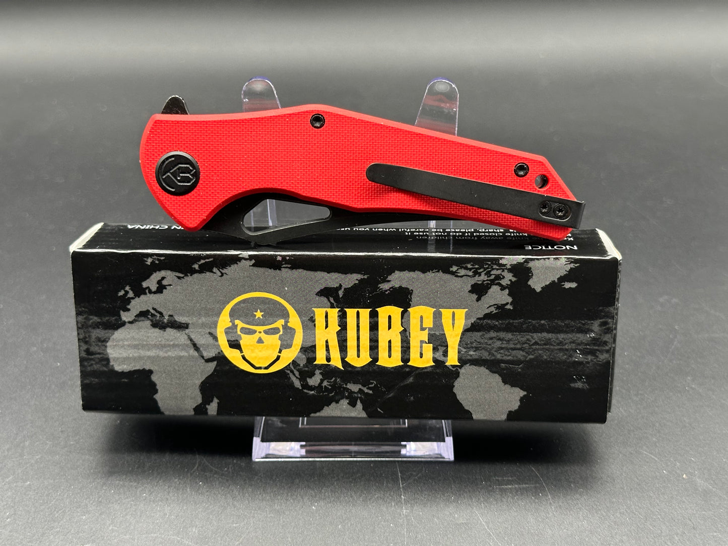 Kubey Phemius Liner Lock Red G10 (3.66" 14C28N Blackwash)