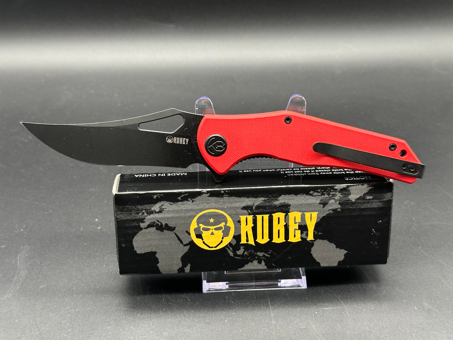 Kubey Phemius Liner Lock Red G10 (3.66" 14C28N Blackwash)