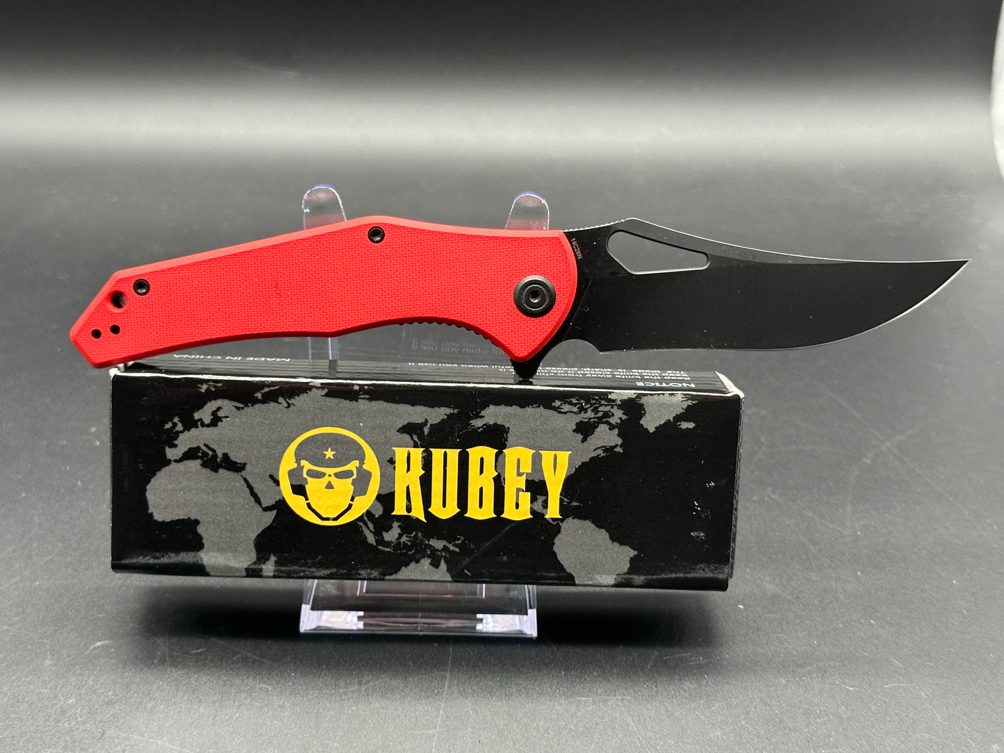 Kubey Phemius Liner Lock Red G10 (3.66" 14C28N Blackwash)