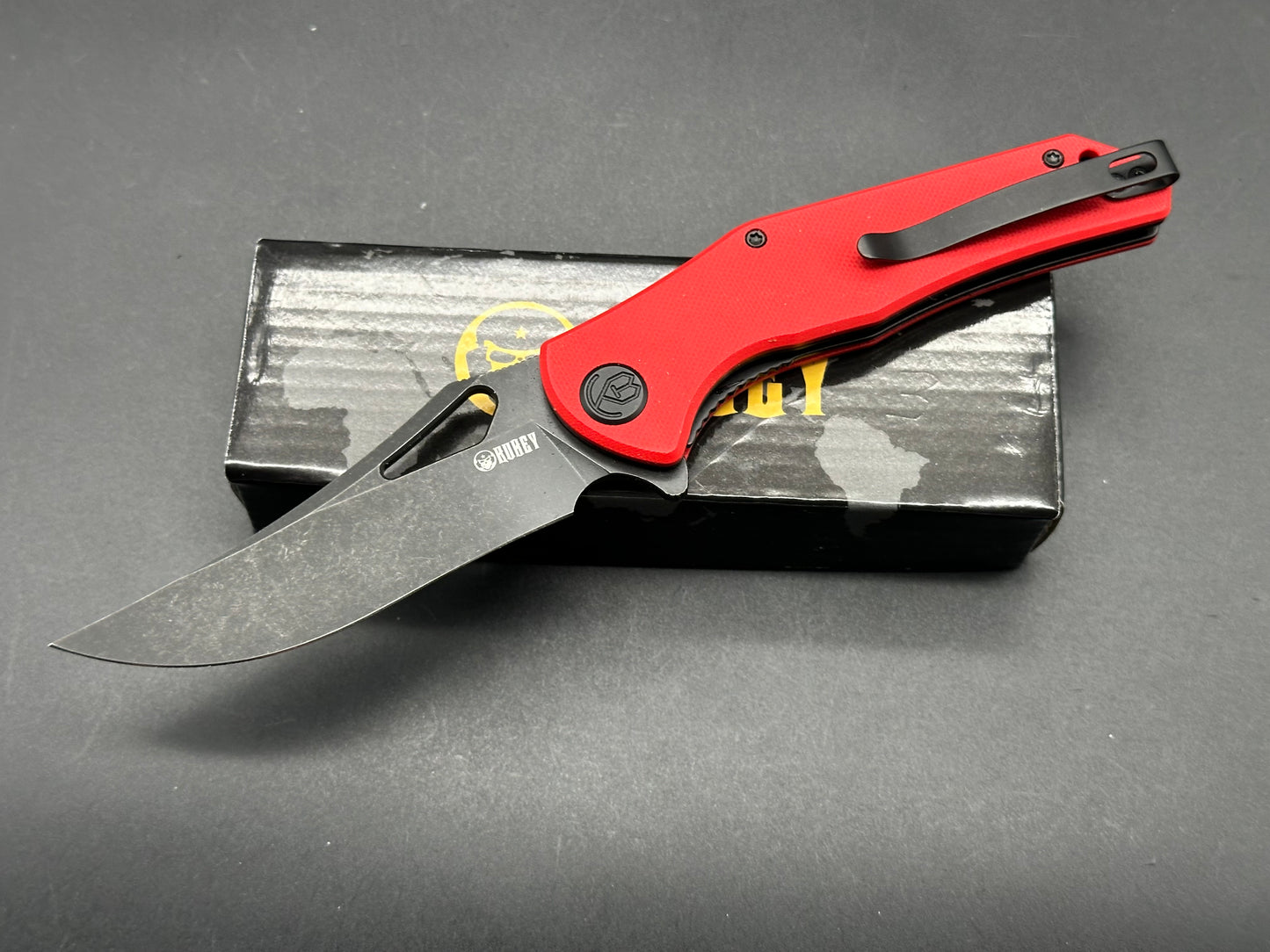 Kubey Phemius Liner Lock Red G10 (3.66" 14C28N Blackwash)