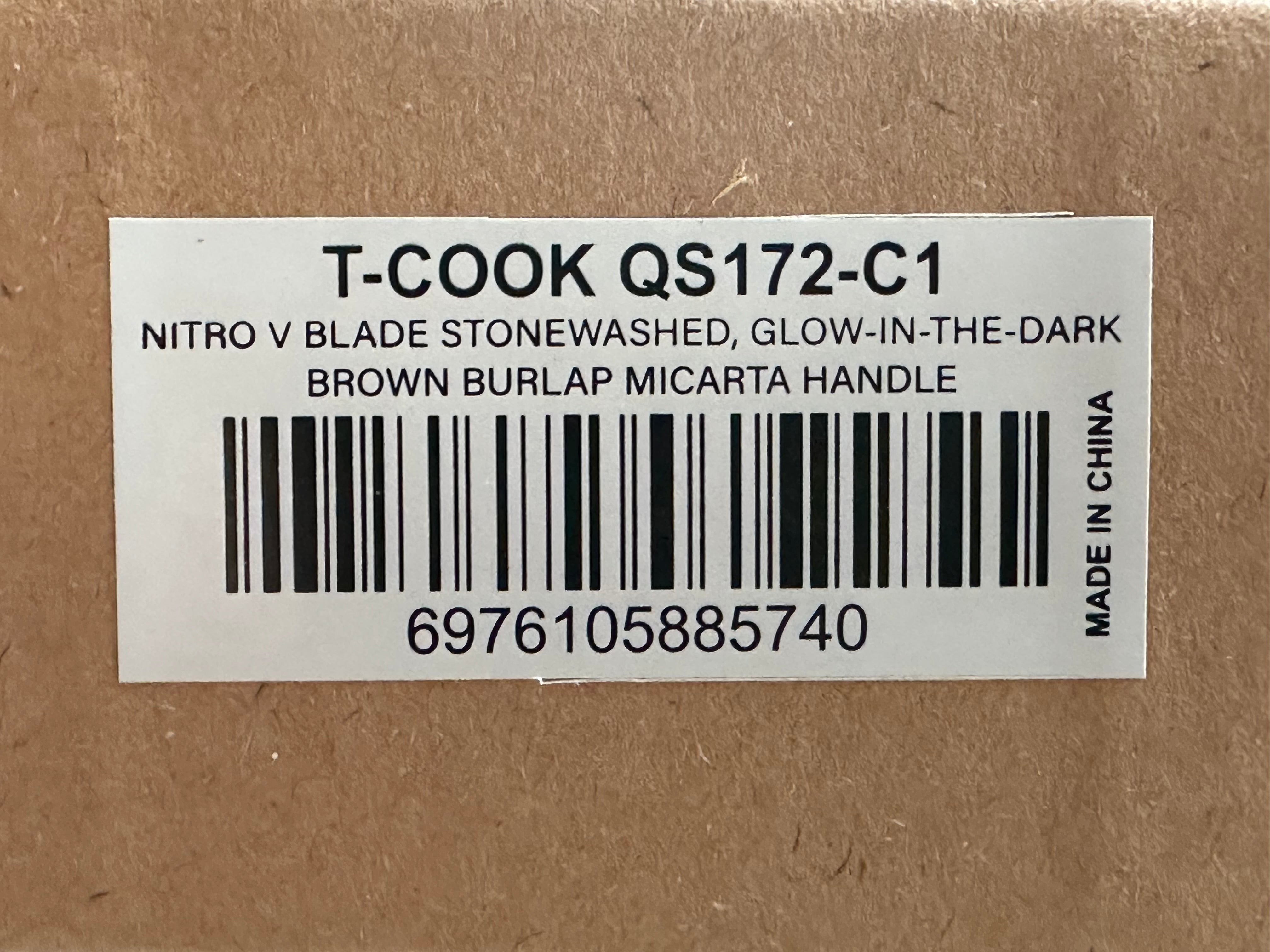 QSP T-COOK FIXED BLADE KNIFE BLACK GLOW IN THE DARK HANDLE NITRO-V WHARNCLIFFE PLAIN EDGE STONEWASH