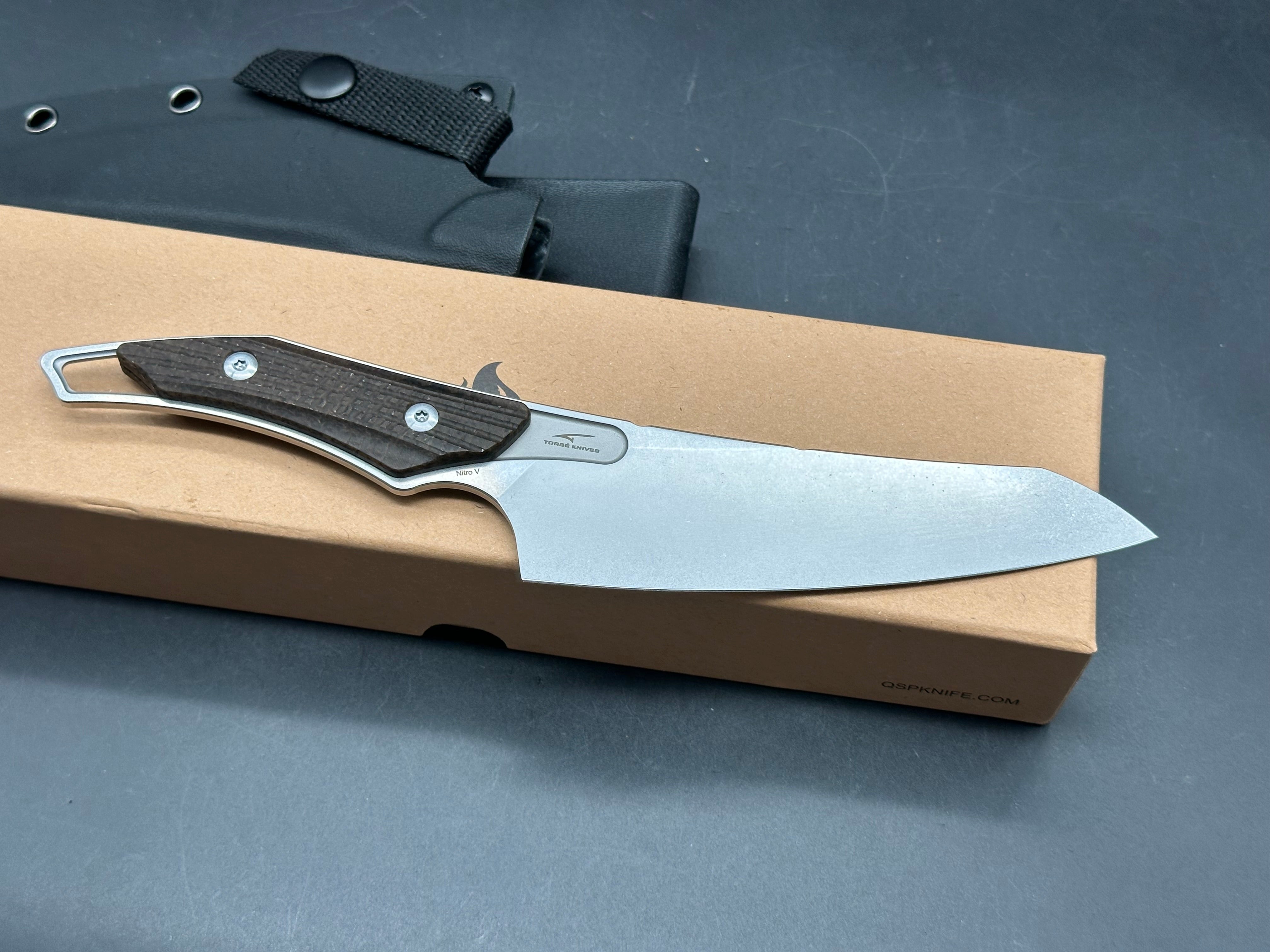 QSP T-COOK FIXED BLADE KNIFE BLACK GLOW IN THE DARK HANDLE NITRO-V WHARNCLIFFE PLAIN EDGE STONEWASH