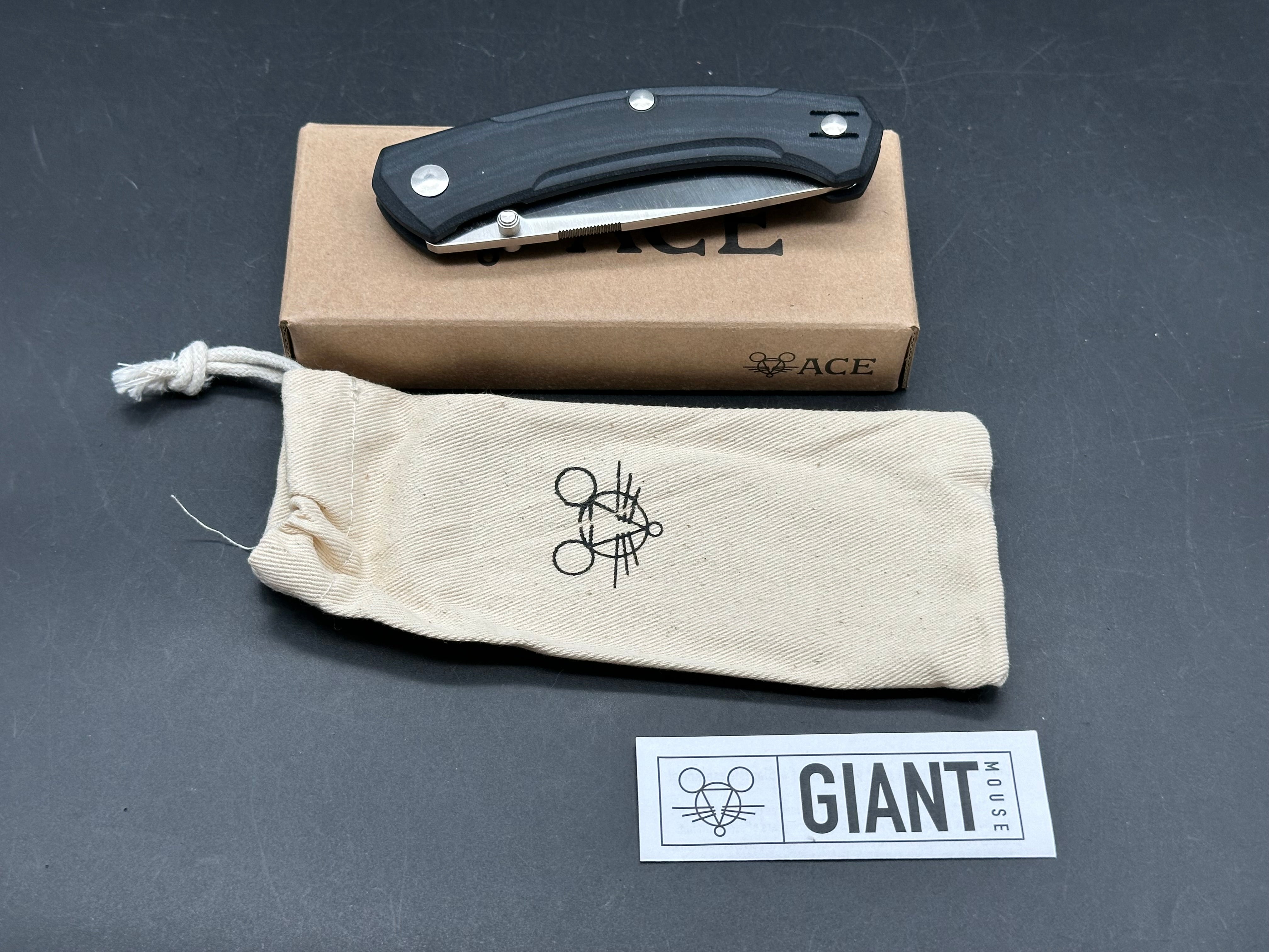 GIANTMOUSE KNIVES ACE IONA V2 FOLDING KNIFE BLACK LINEN MICARTA HANDLE MAGNACUT STEEL