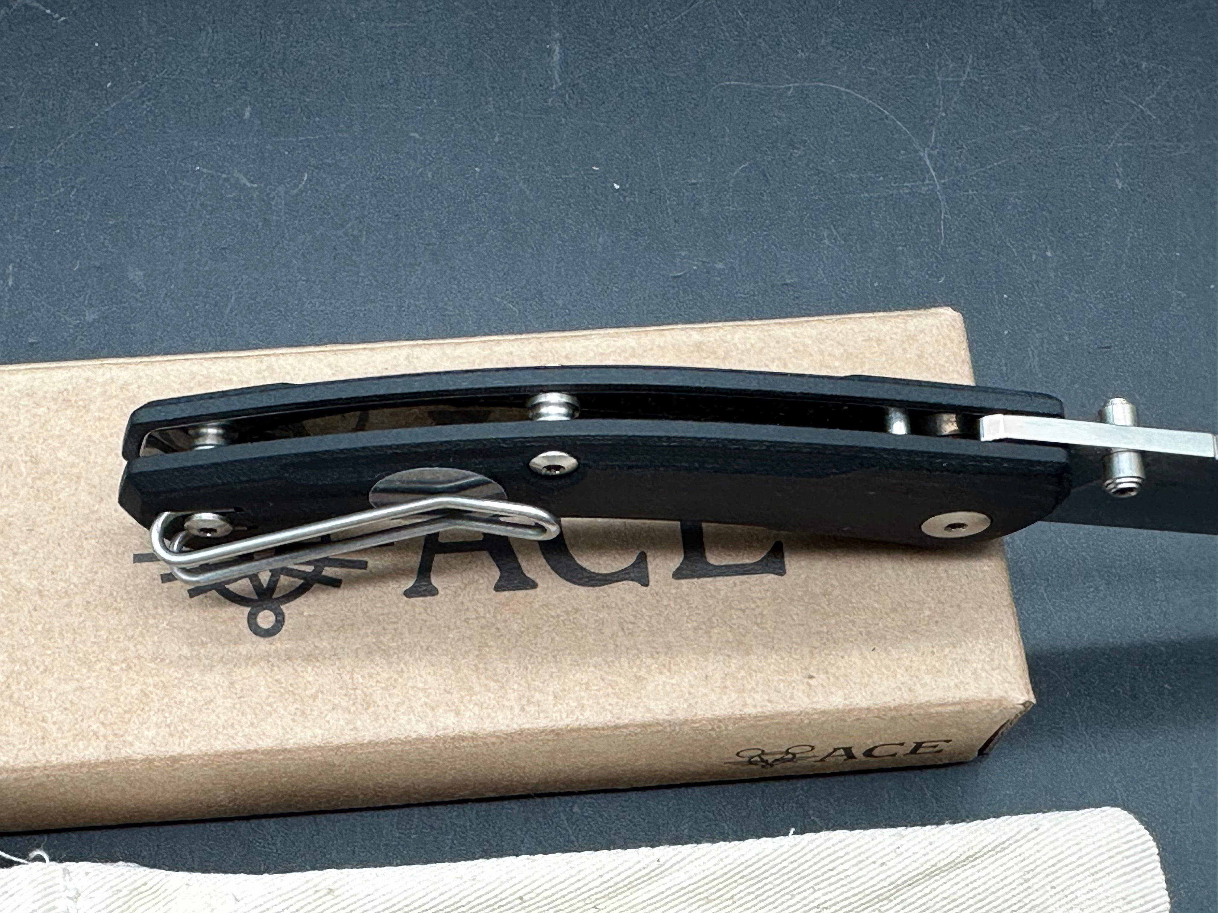 GIANTMOUSE KNIVES ACE IONA V2 FOLDING KNIFE BLACK LINEN MICARTA HANDLE MAGNACUT STEEL