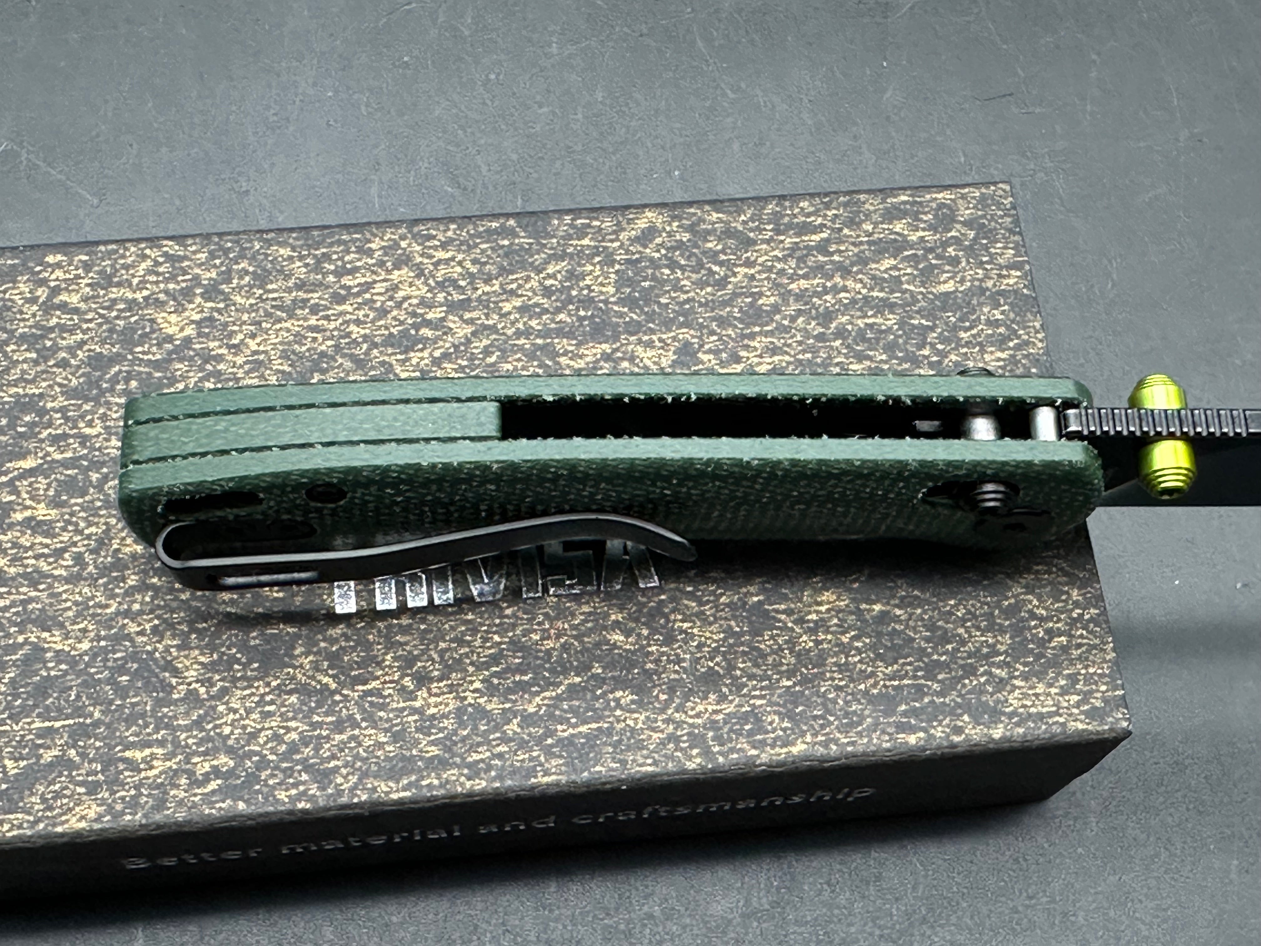TRIVISA DRAGONFLY-GM JM03-GM-14 FOLDING KNIFE GREEN MICARTA HANDLE 14C28N DROP POINT PLAIN EDGE BLACK STONEWASH