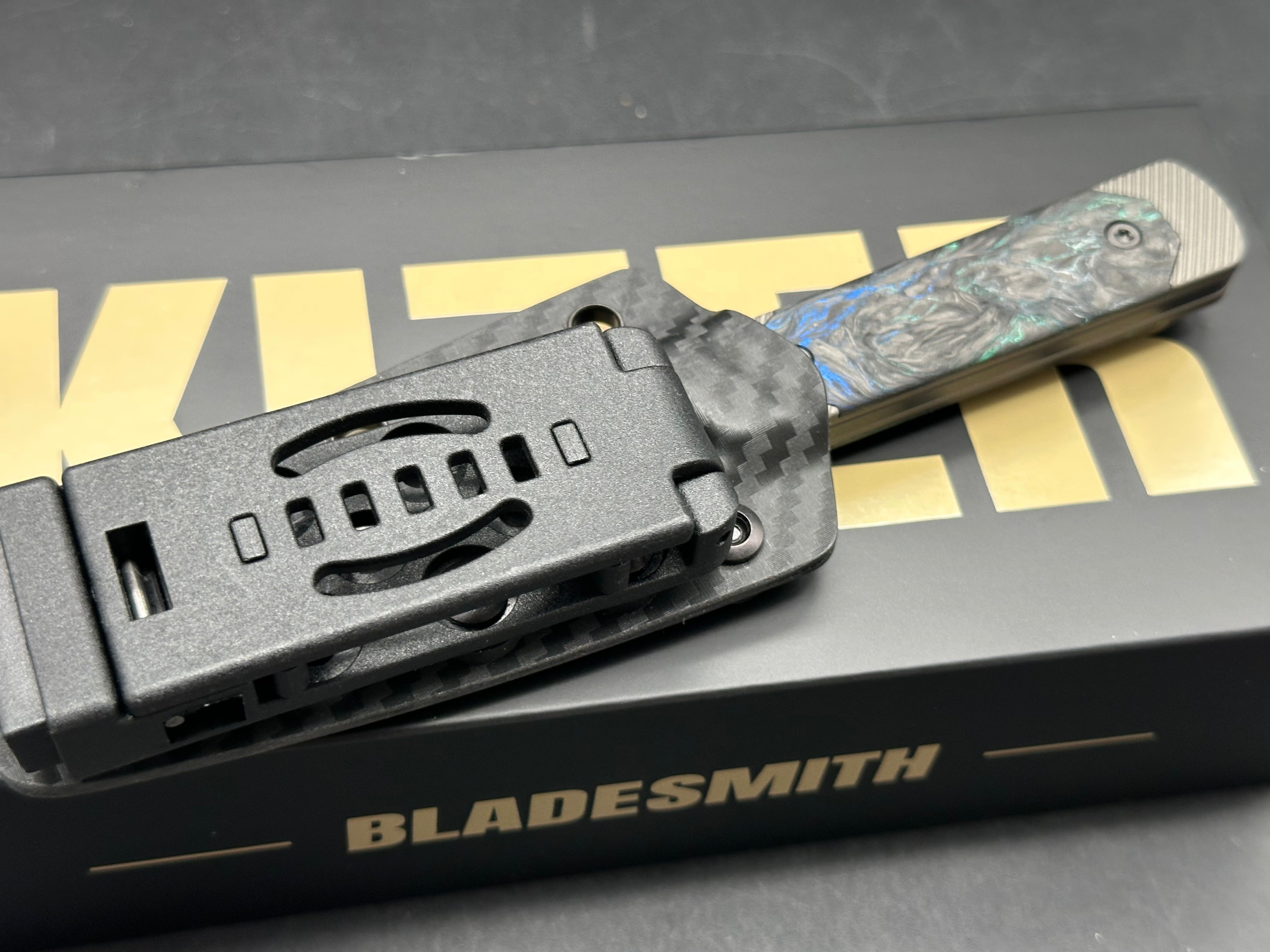 KIZER HALLOW FIXED BLADE KNIFE ALUMINUM/CARBON FIBER HANDLE 10V REVERSE TANTO PLAIN GUNMETAL GRAY PVD