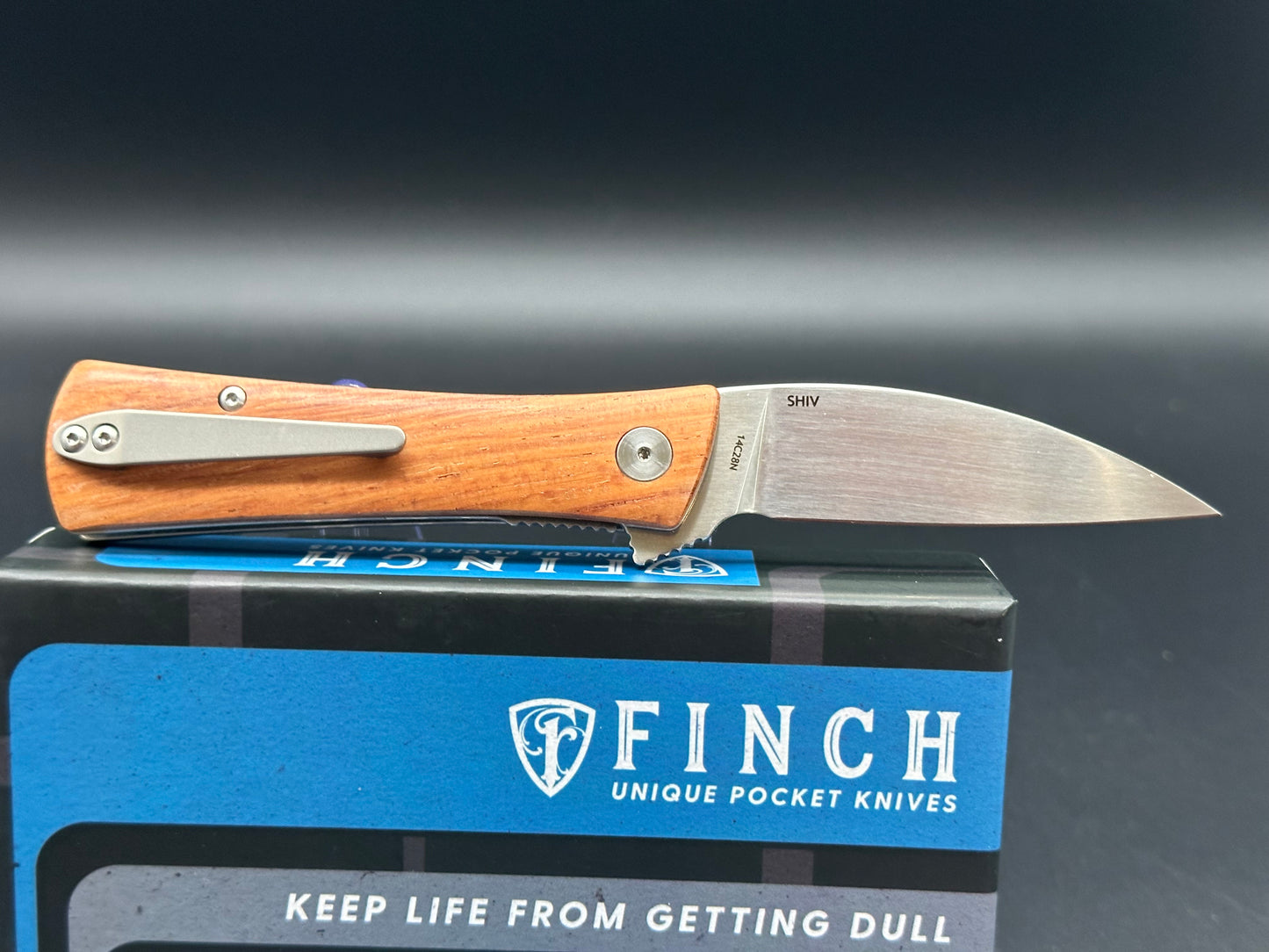 FINCH SHIV MKURUTI WOOD HANDLE 14C28N PLAIN EDGE SATIN FINISH FIN-SHIV-MK