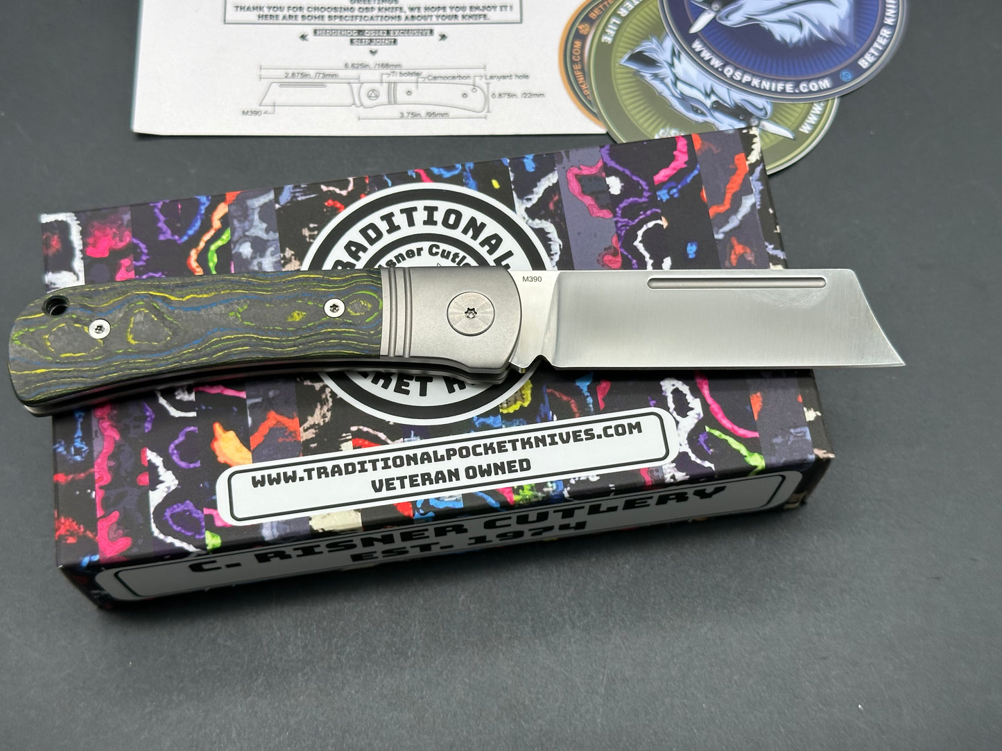 QSP Hedgehog Slip Joint (C.Risner Exclusive), 2.875" M390 Satin Blade with Gecko CamoCarbon Handle