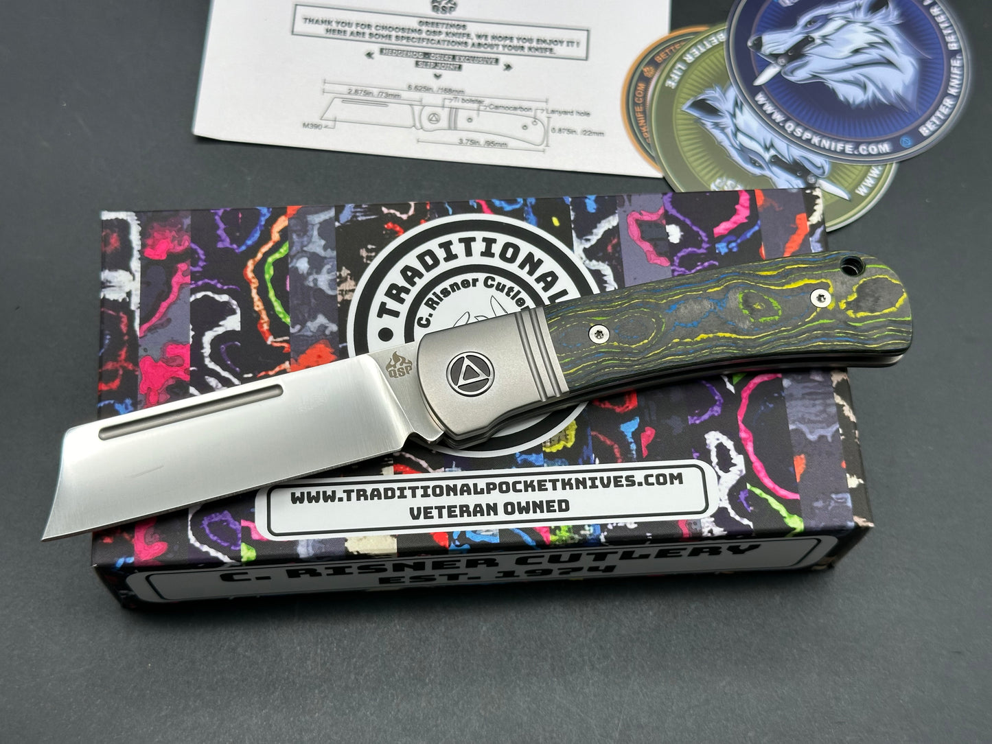 QSP Hedgehog Slip Joint (C.Risner Exclusive), 2.875" M390 Satin Blade with Gecko CamoCarbon Handle