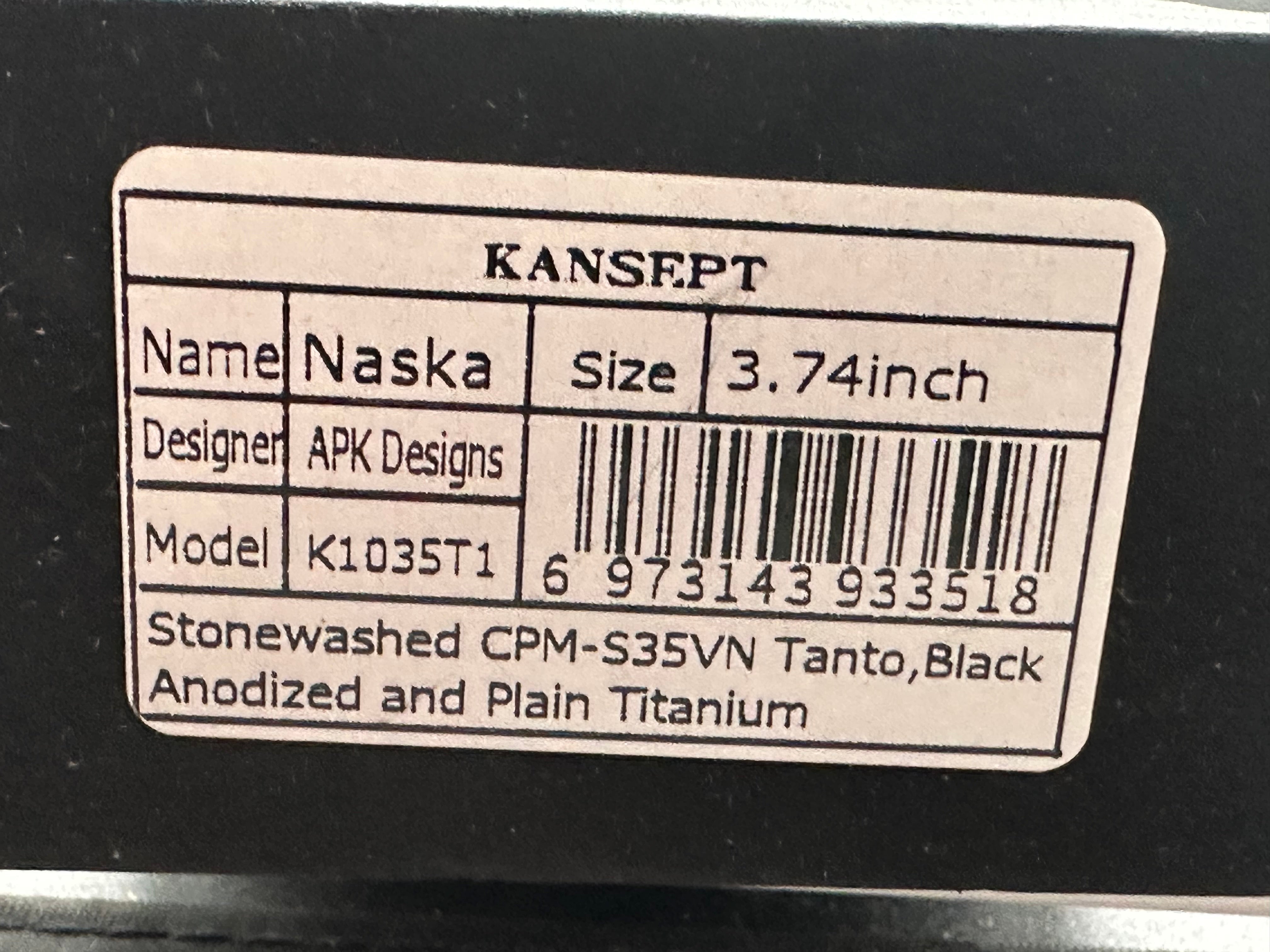 KANSEPT NASKA BLACK/GRAY TITANIUM HANDLE S35VN TANTO