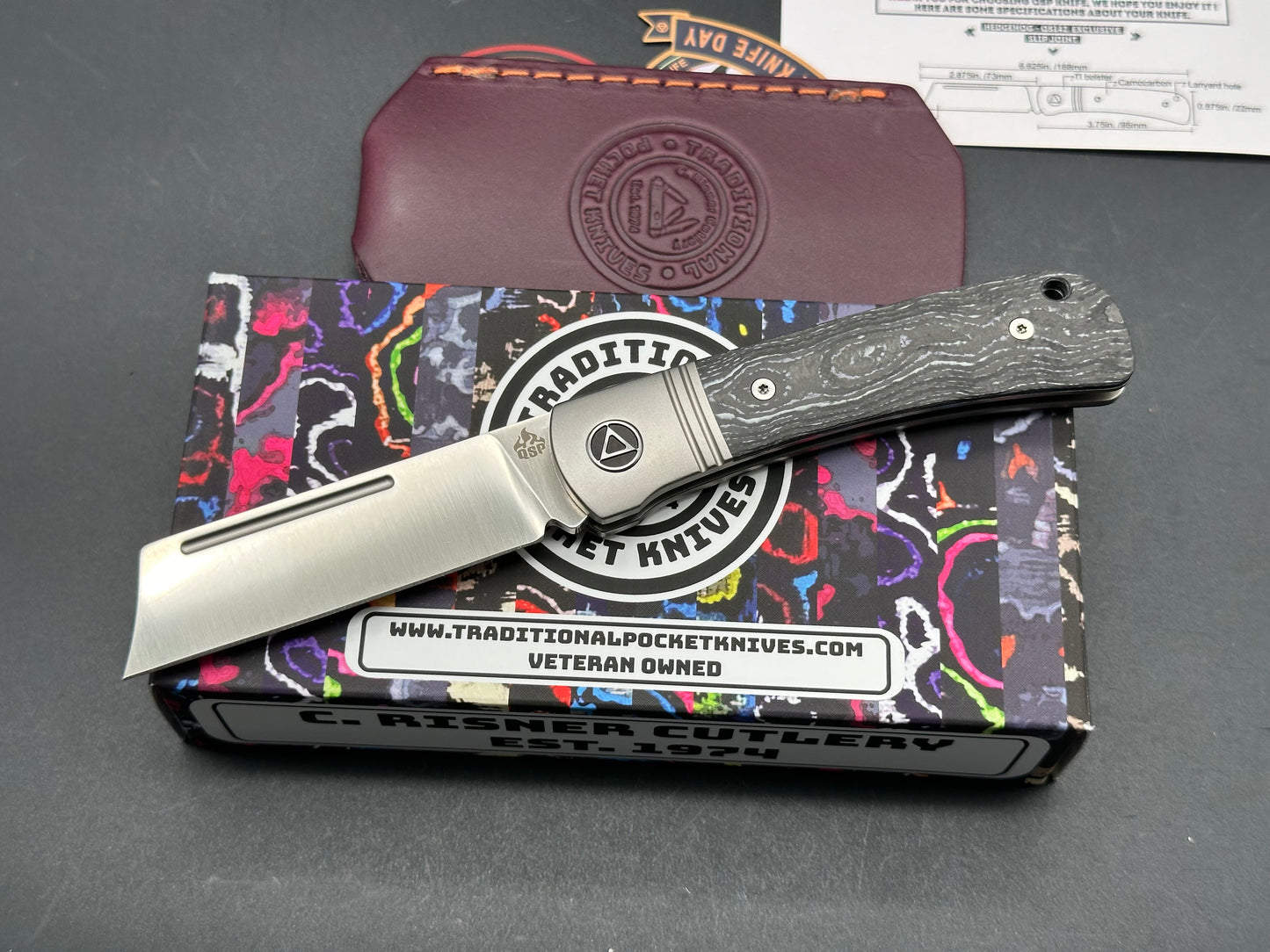 QSP Hedgehog Slip Joint (C.Risner Exclusive), 2.875" M390 Satin Blade with Purple Cow CamoCarbon Handle