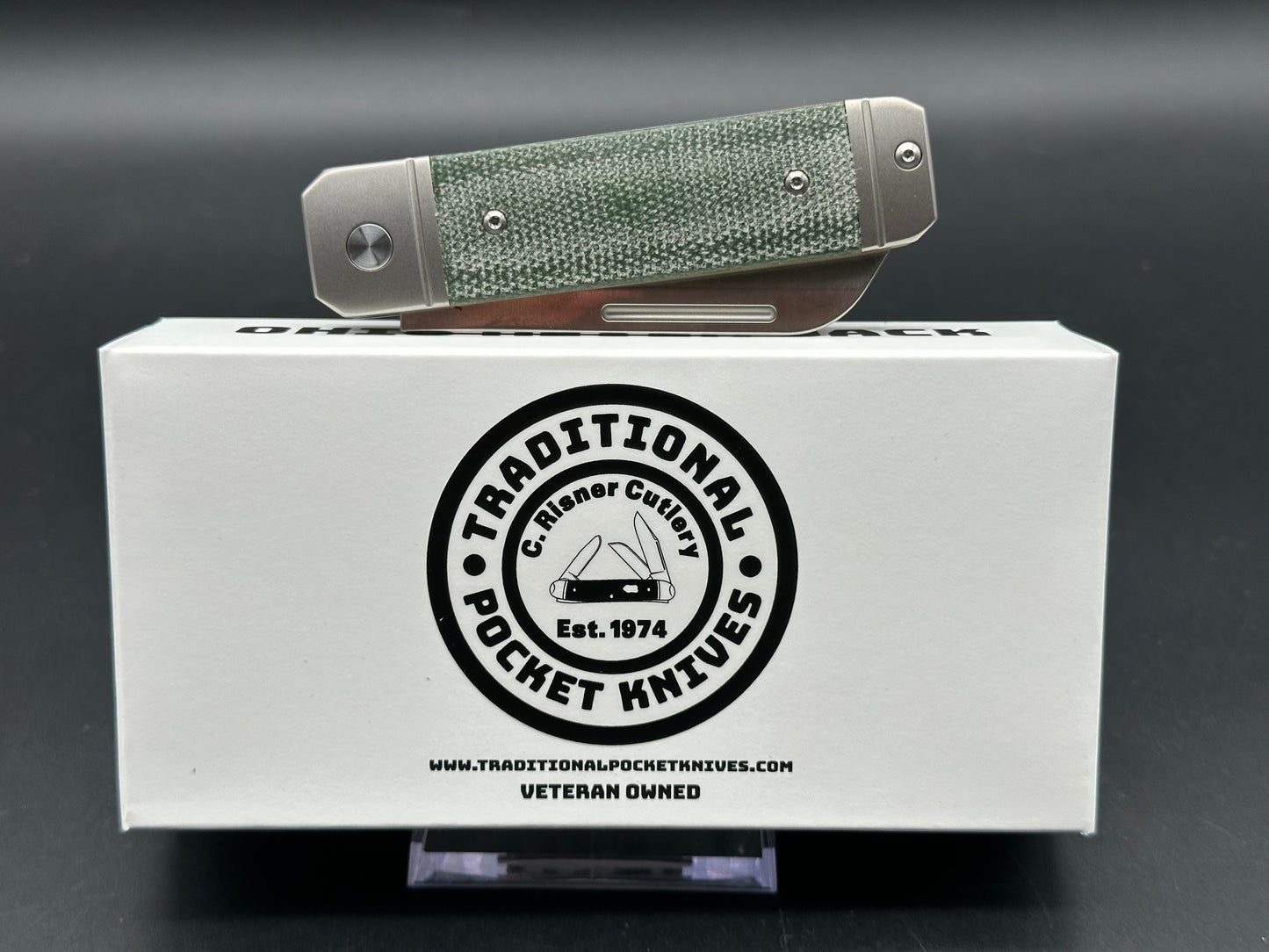 C. Risner/QSP Ohio River Jack Slip Joint, 3" M390 Blade with Titanium and Green Micarta Handle