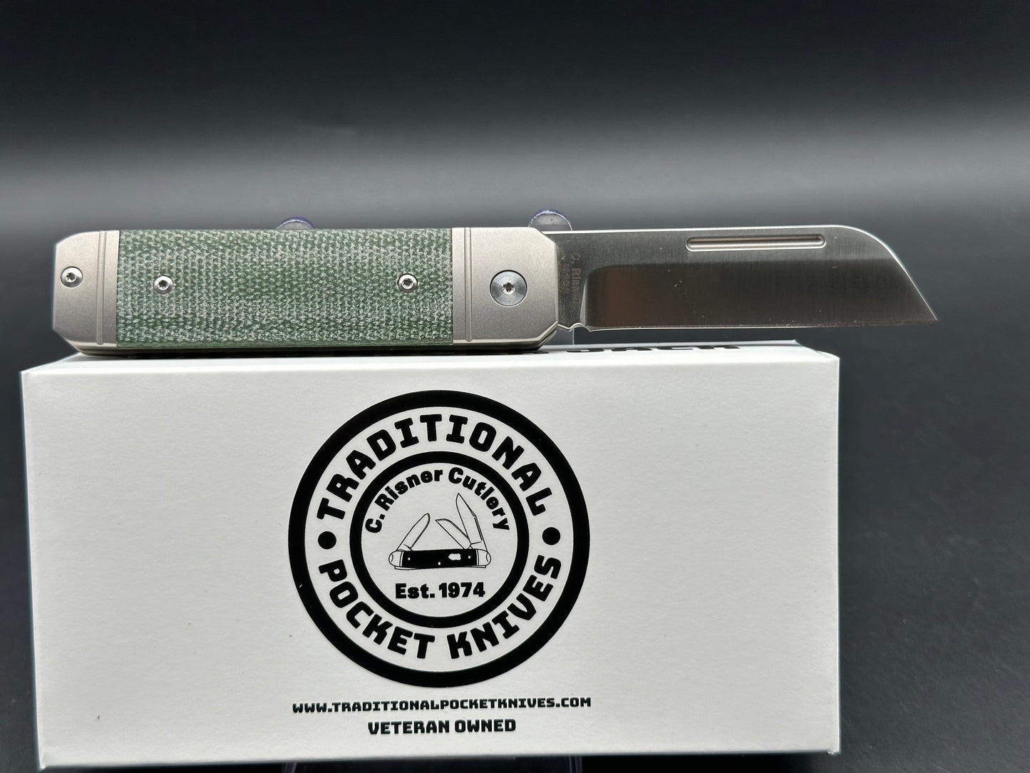 C. Risner/QSP Ohio River Jack Slip Joint, 3" M390 Blade with Titanium and Green Micarta Handle