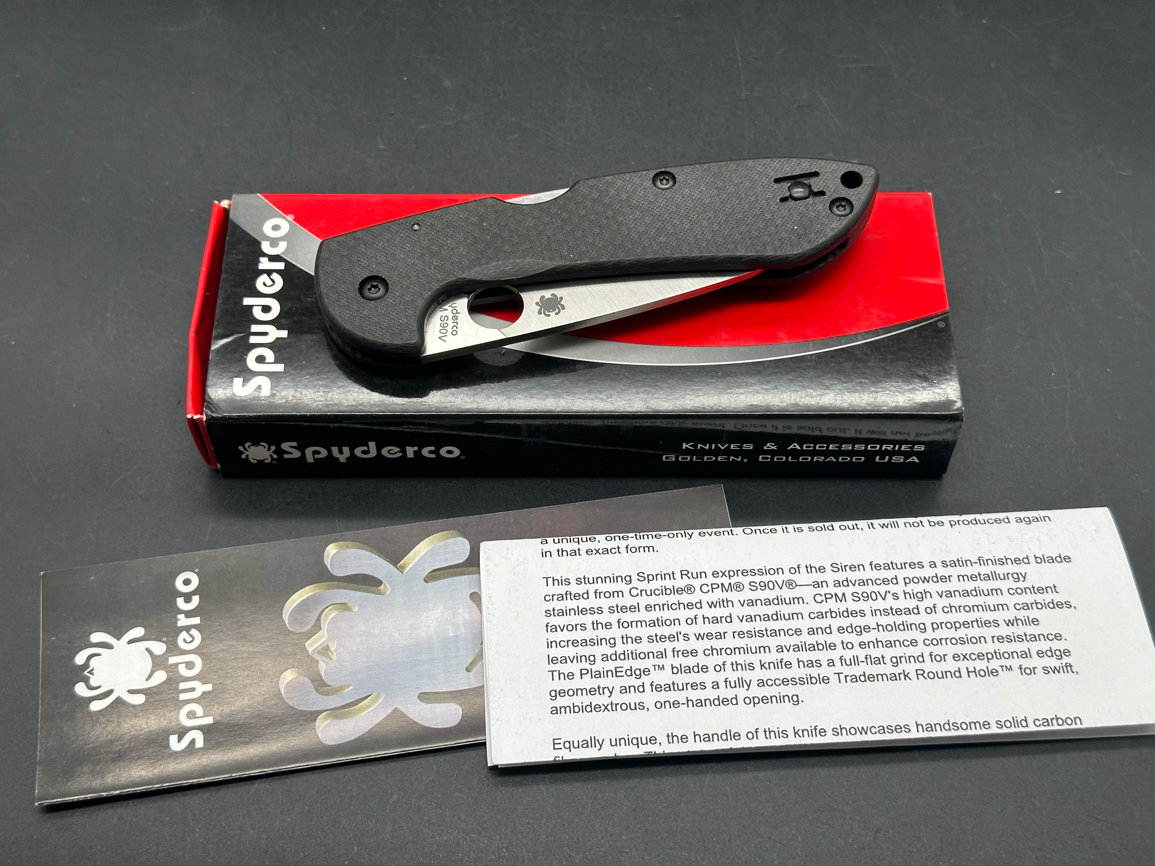 Spyderco Siren Lockback Knife Sprint Run Carbon Fiber (3.6" Satin S90V)