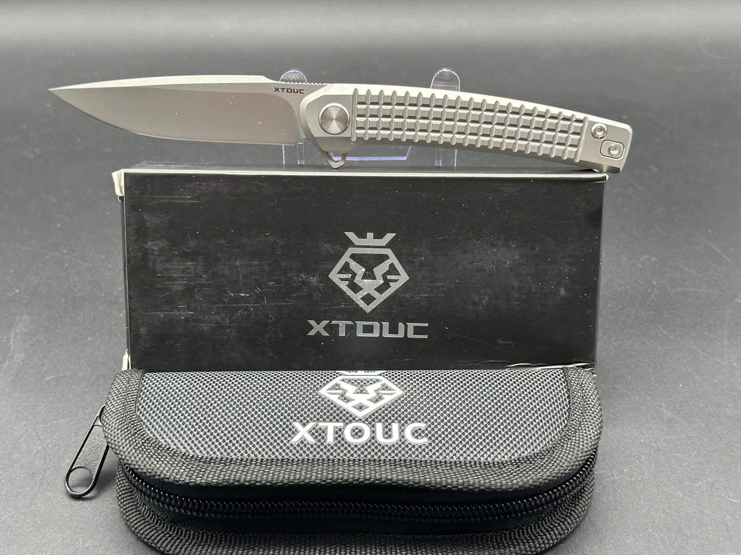 XTOUC RX302, 3.15" M390 Bead Basted Blade with Titanium Frag Handle