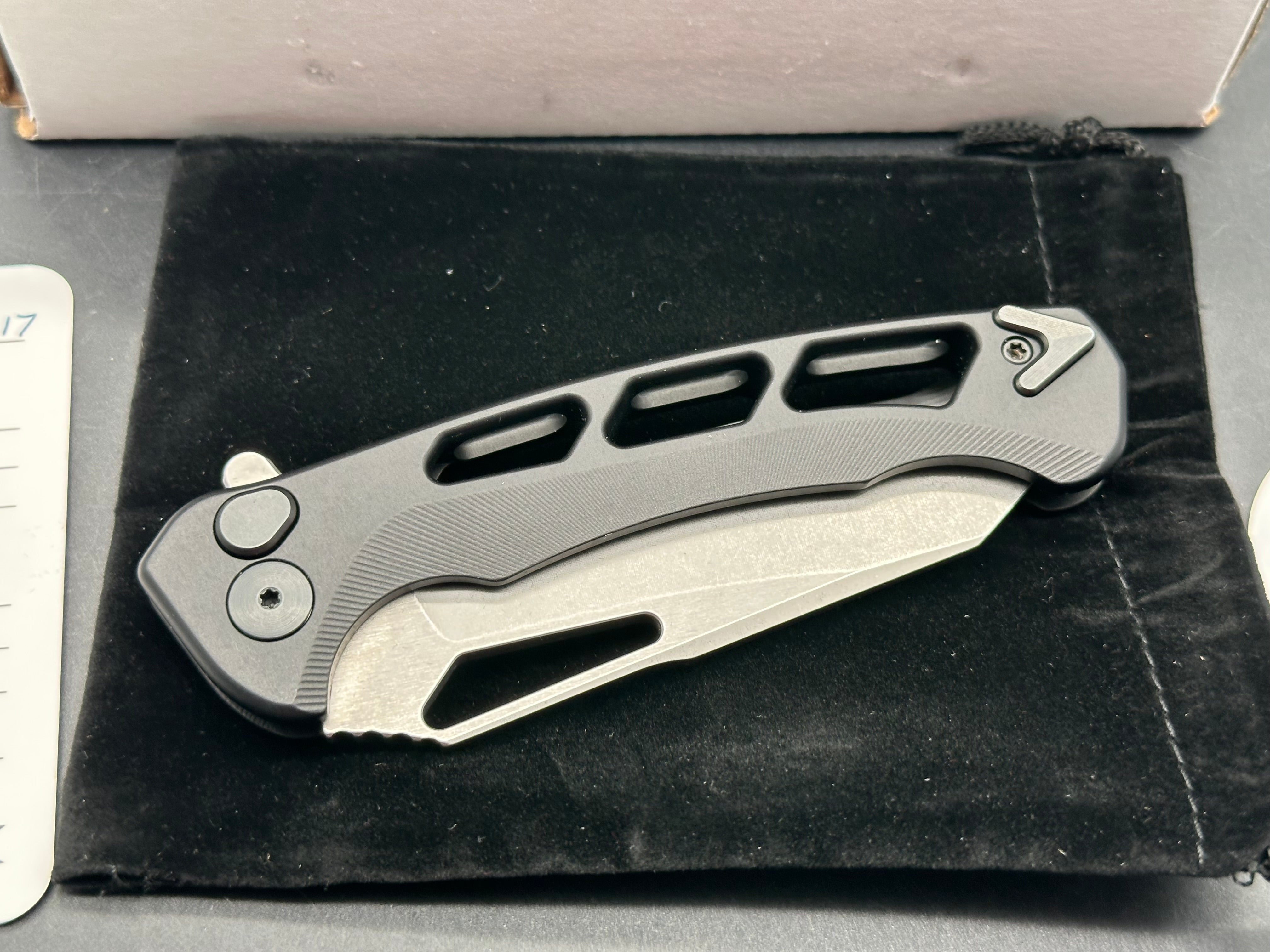 Dead Reckon Knives Ridgeback Integral Vertebrae, 3.42" CPM S45VN Stonewash Reverse Tanto Blade with Black Integral Vertebrae Aluminum Scale