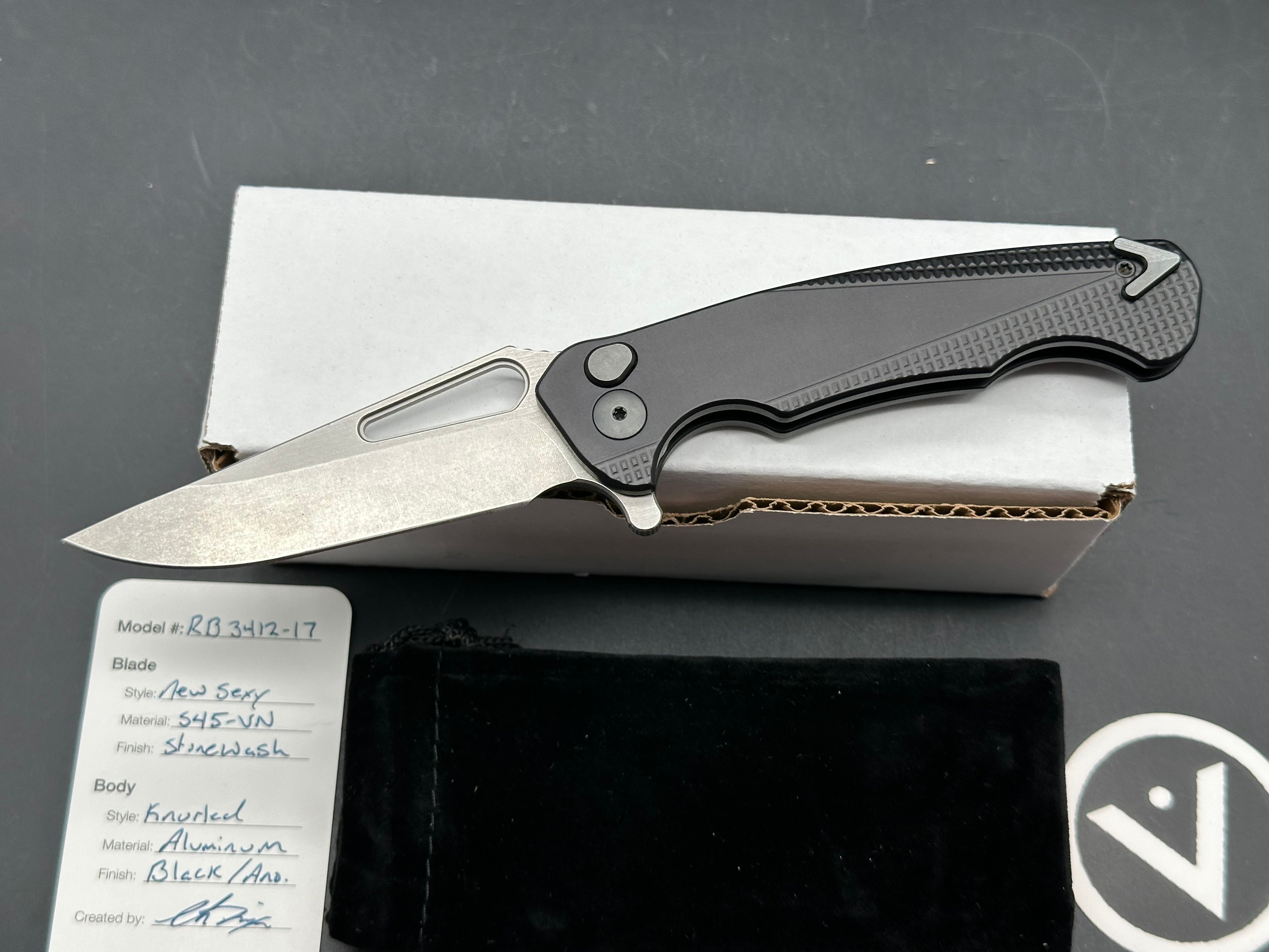 Dead Reckon Knives Ridgeback Integral Knurled, 3.42" CPM S45VN Stonewash Modified Clip Point Blade with Black Integral Knurled Aluminum Scale