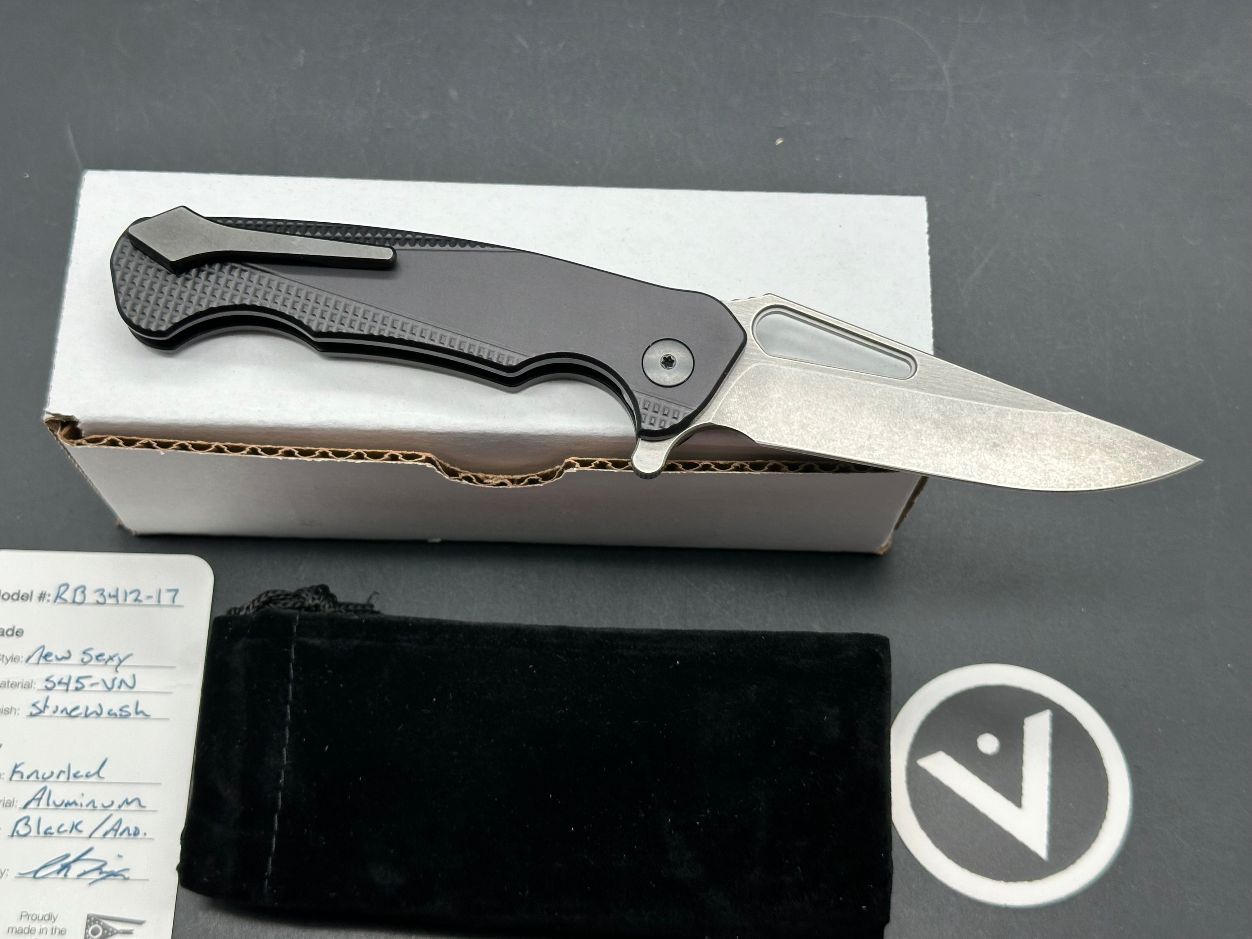 Dead Reckon Knives Ridgeback Integral Knurled, 3.42" CPM S45VN Stonewash Modified Clip Point Blade with Black Integral Knurled Aluminum Scale