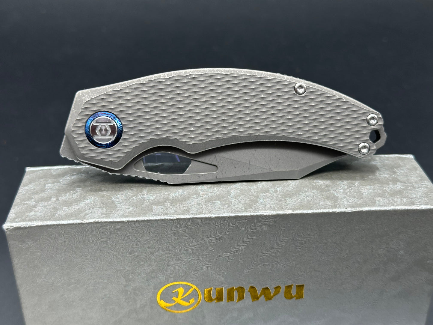 Kunwu Knives Padre Vanax Frame Lock Knife Stonewash Titanium (3.4" SW)