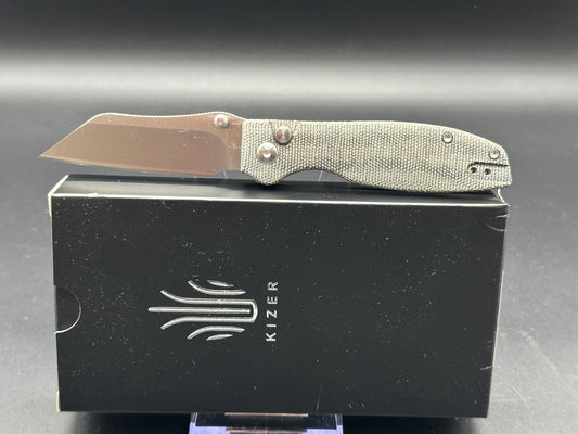 KIZER CRYPTID POCKET KNIFE 154CM BLADE BUTTON LOCK MICARTA HANDLE