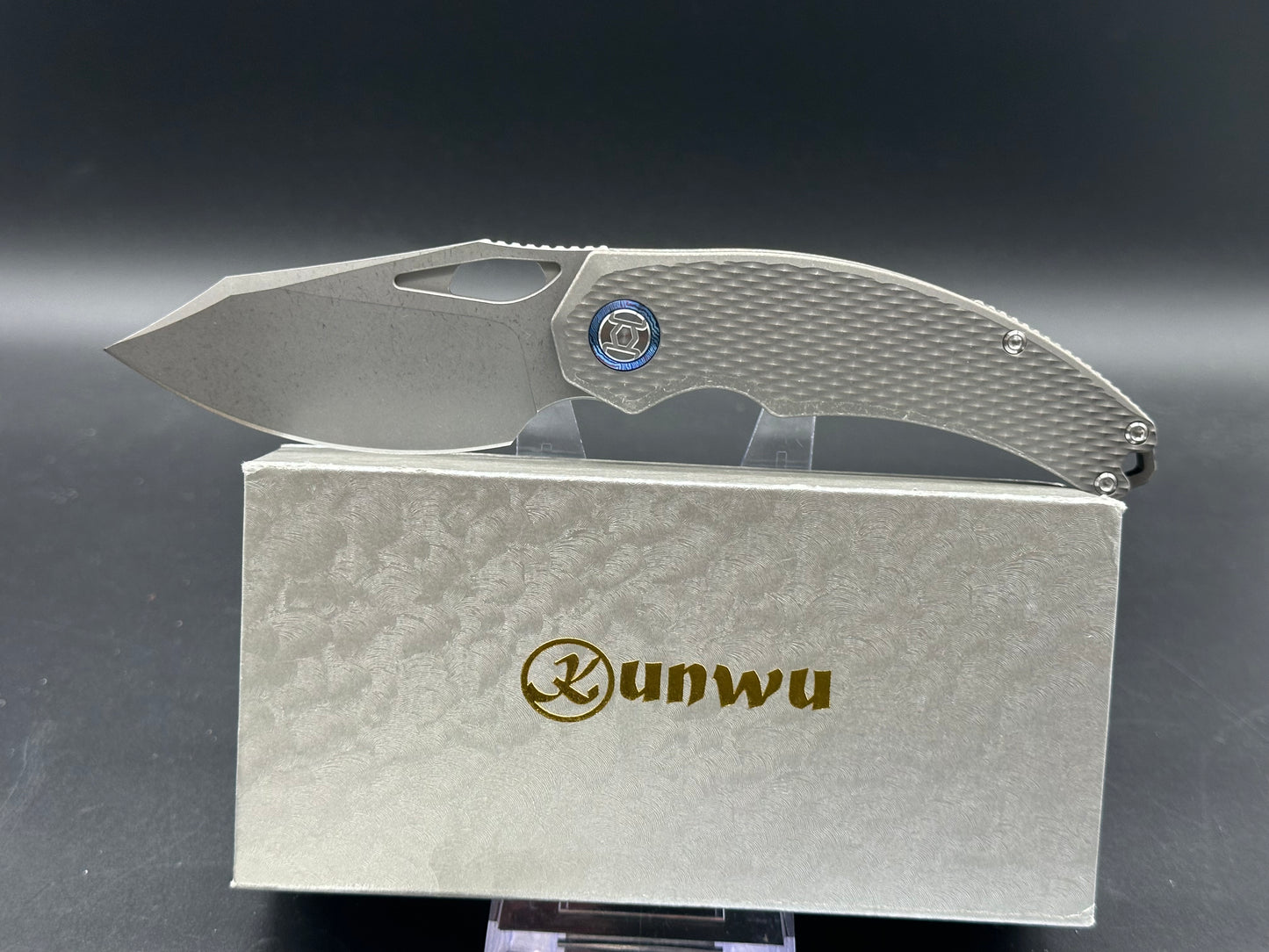 Kunwu Knives Padre Vanax Frame Lock Knife Stonewash Titanium (3.4" SW)