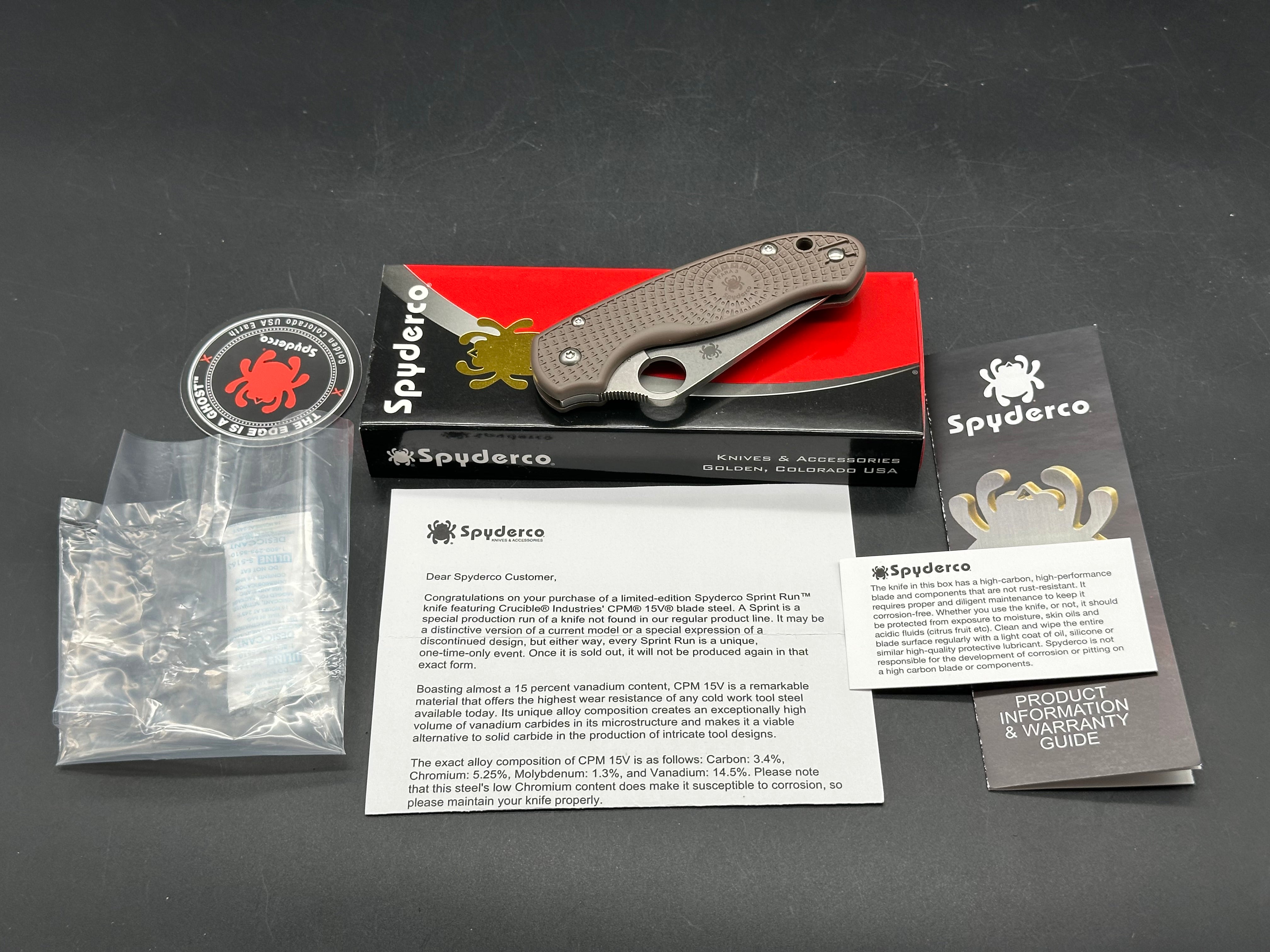 Spyderco Para 3 Lightweight (Sprint Run), 2.93" CPM 15V Stonewash Blade with Brown FRN Scales