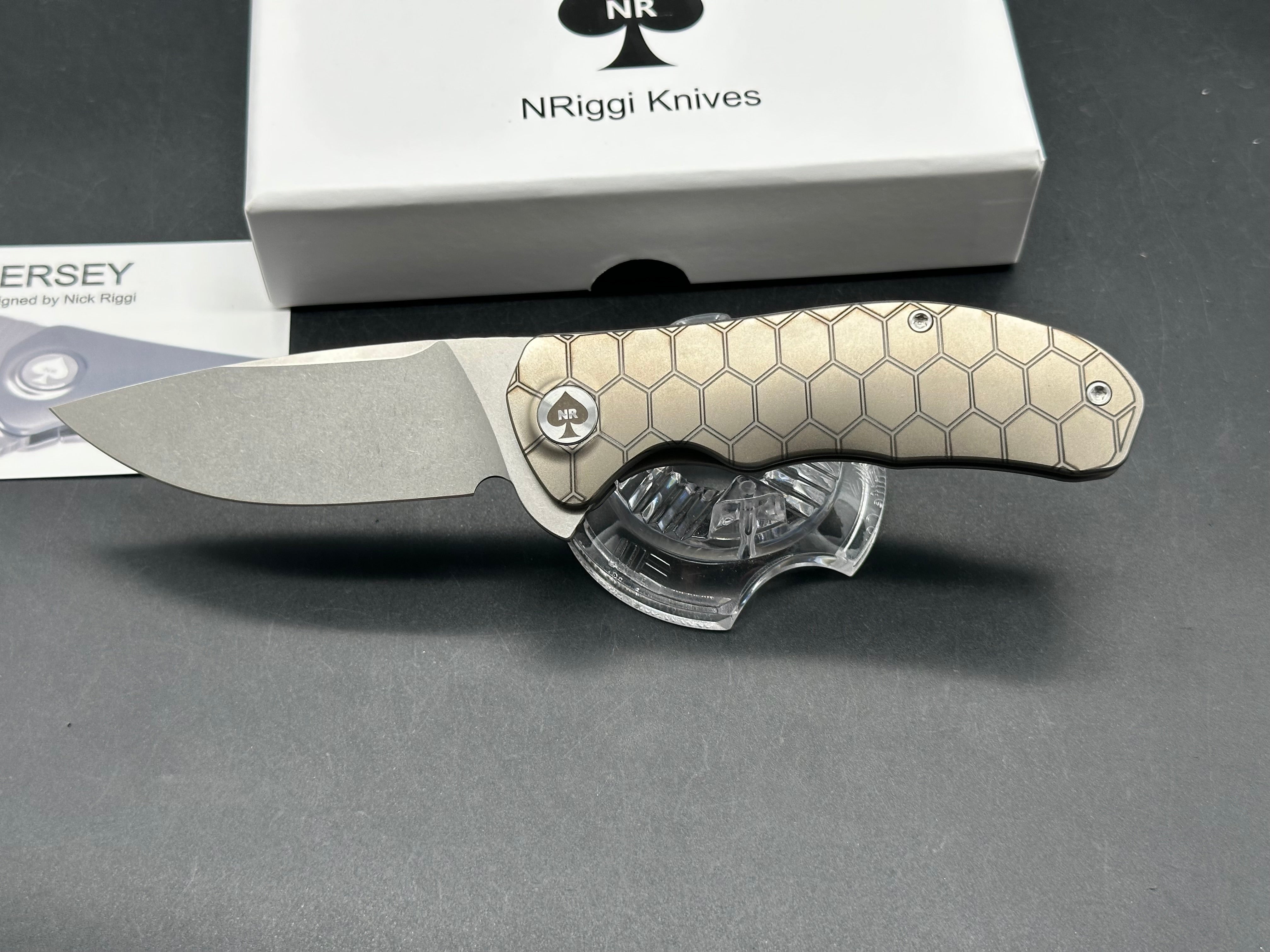 NRiggi Knives "JERSEY" Laser Engraved Titanium Scales w/CPM 20CV stonewash blade