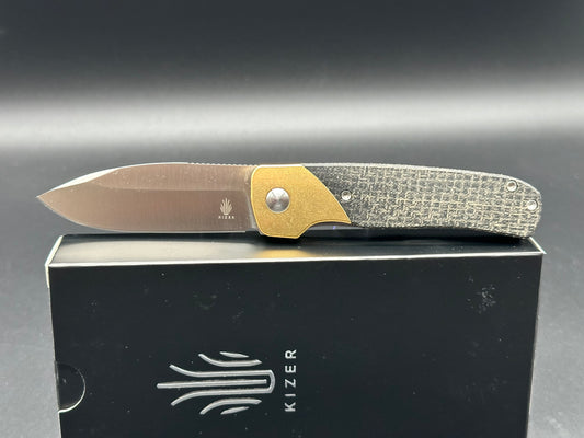 KIZER GAVEL 154CM BLADE LINER LOCK BRASS/MICARTA HANDLE V3661C1