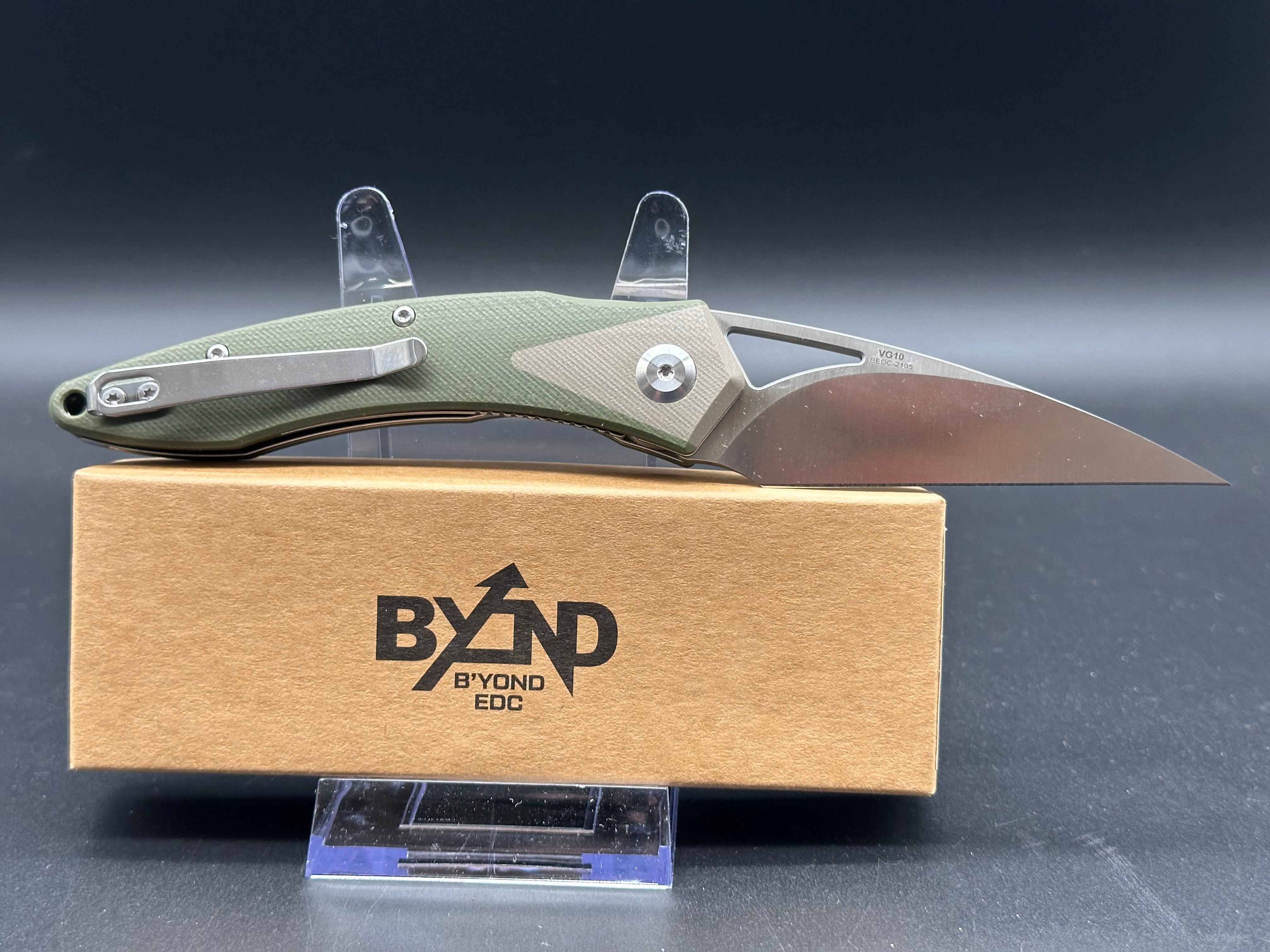 BEYOND EDC GEO GREEN G10 HANDLE VG-10 WHARNCLIFFE PLAIN EDGE