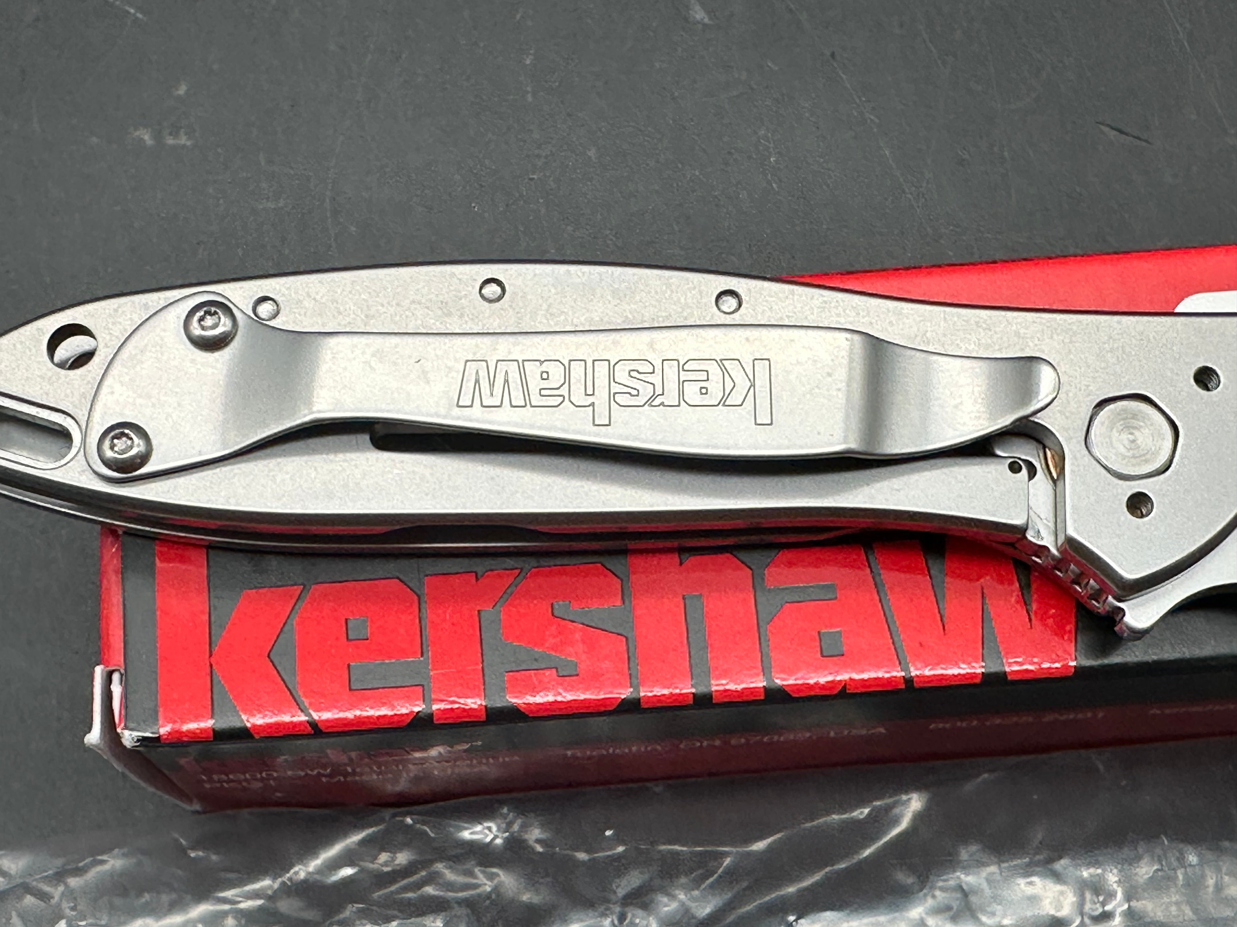 Kershaw Random Leek, 3" 14C28N Bead Blasted Reverse Tanto Blade with Bead Blasted 410 Stainless Steel Frame Lock Scales