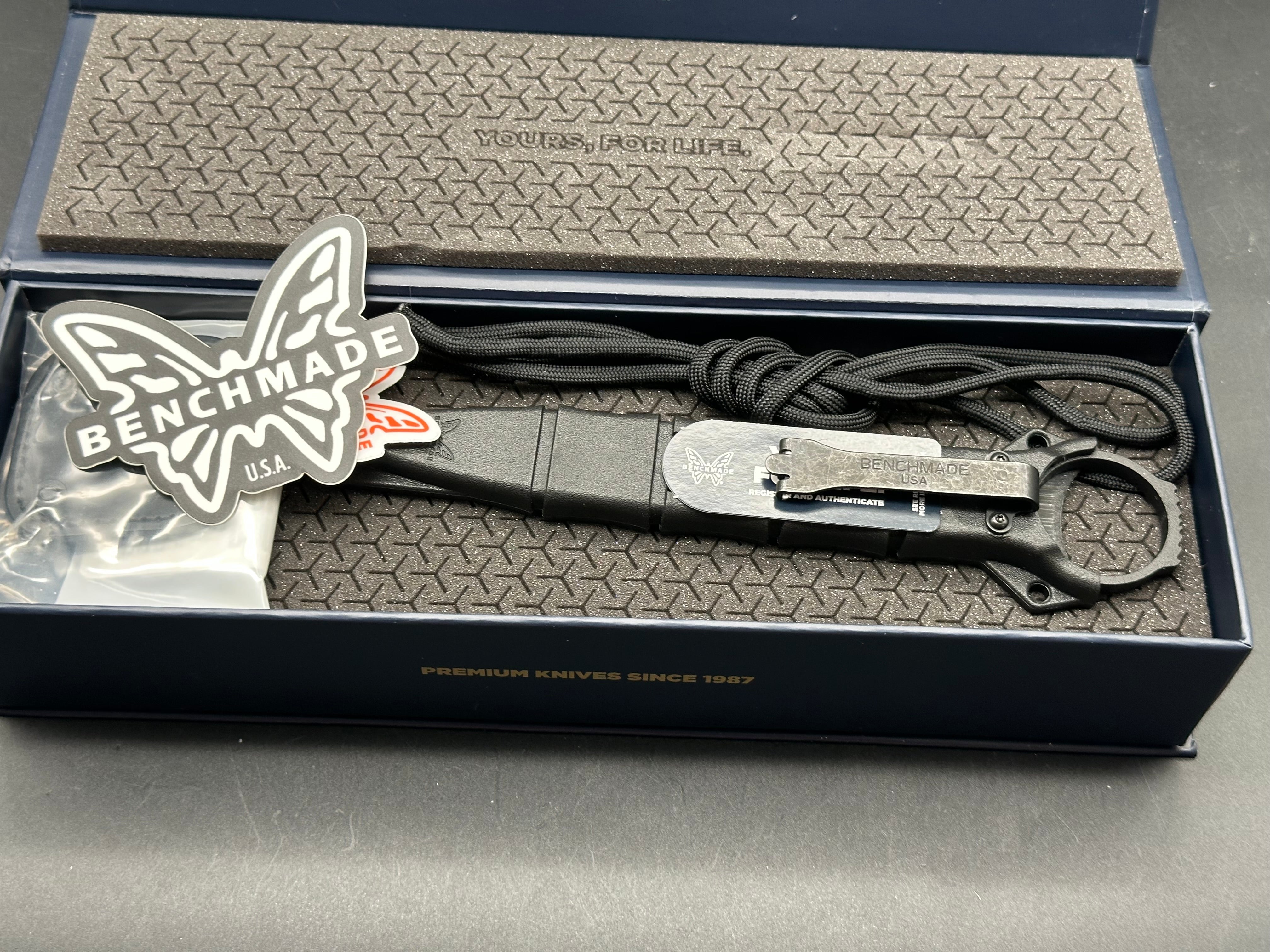 Benchmade SOCP Dagger, 3.22" 440C Black Powdercoat Double Edge Dagger Blade with Kydex Sheath and SOCP Black Leather Backplate