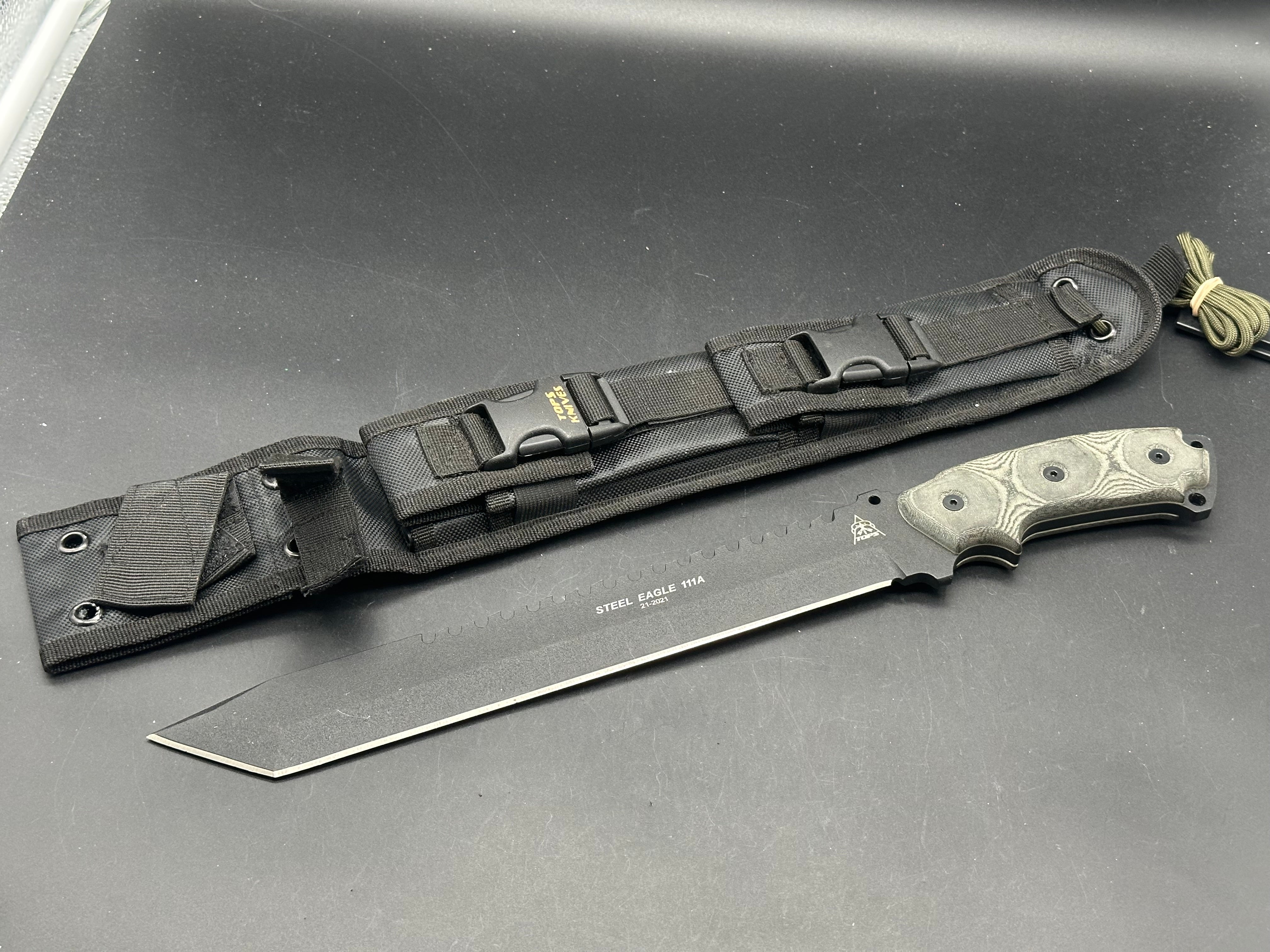 Topps 111A Steel Eagle Fixed 11-1/2" 1095 Carbon Tanto Blade, Micarta Handles