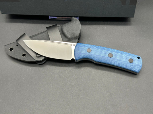 PETRIFIED FISH BELUGA FIXED BLADE KNIFE BLUE MICARTA HANDLE N690