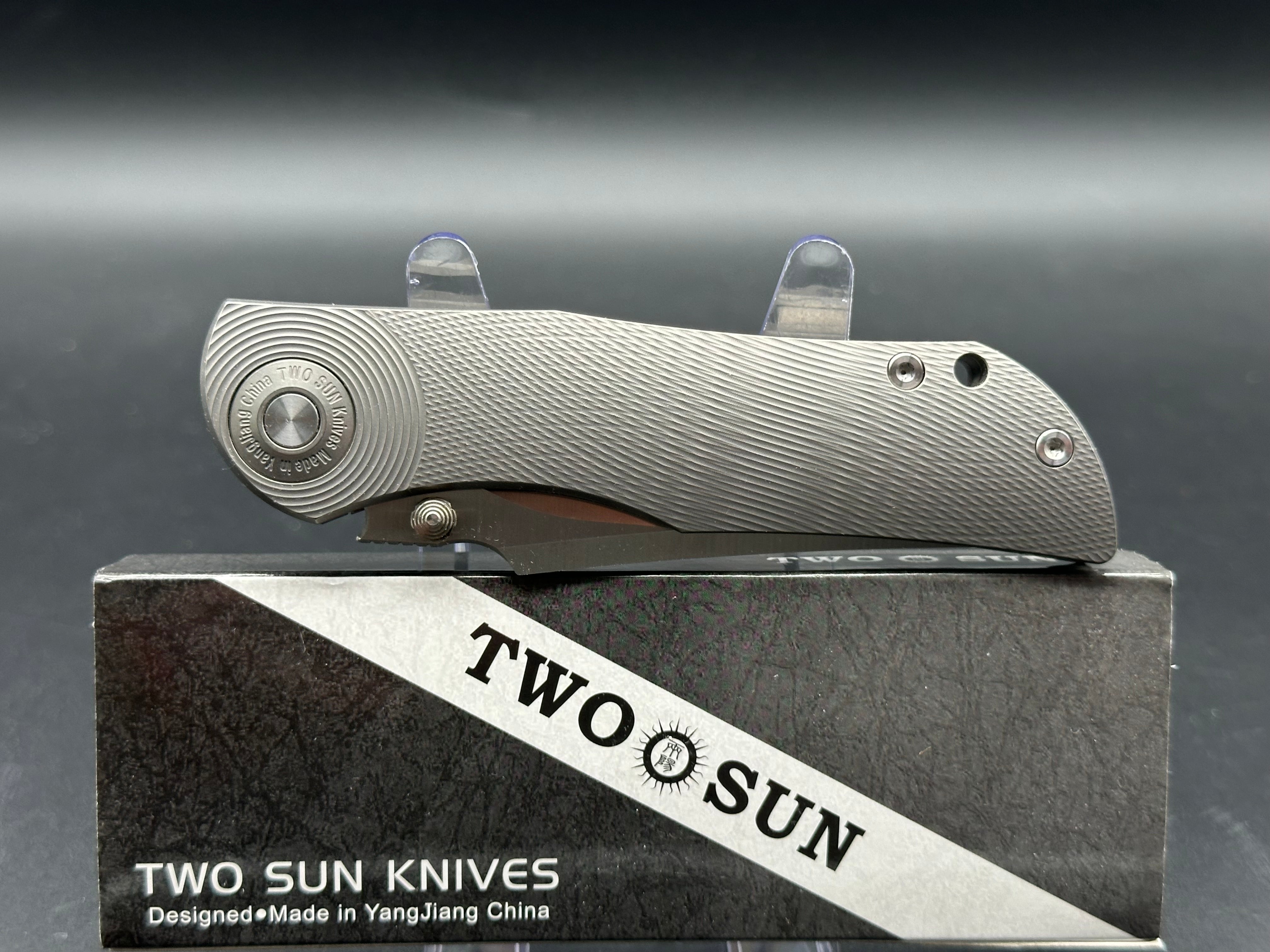 TWOSUN TS269-M390 FOLDING KNIFE GRAY TITANIUM HANDLE M390 PLAIN EDGE