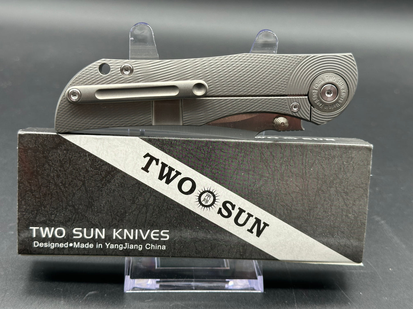 TWOSUN TS269-M390 FOLDING KNIFE GRAY TITANIUM HANDLE M390 PLAIN EDGE