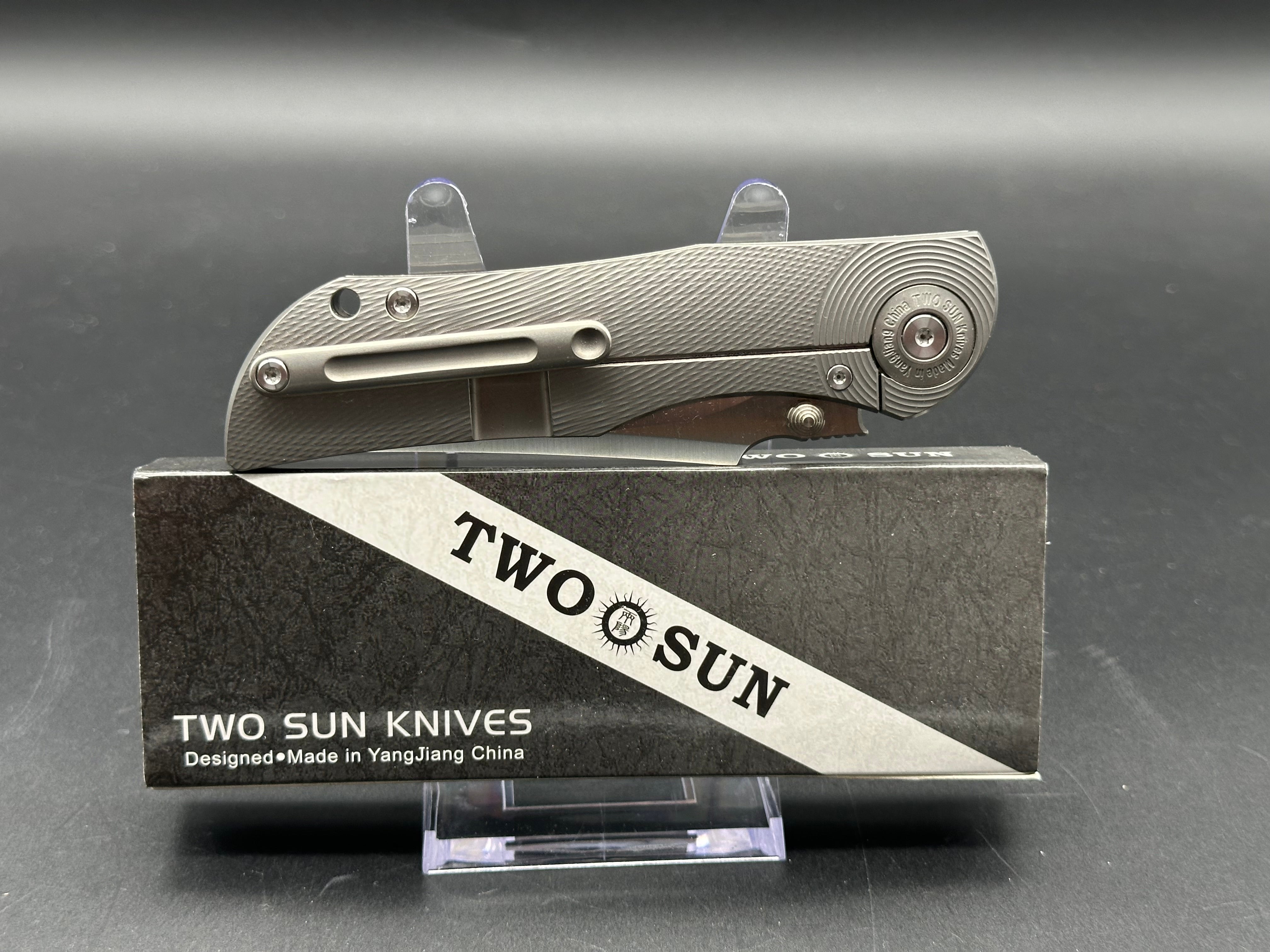 TWOSUN TS269-M390 FOLDING KNIFE GRAY TITANIUM HANDLE M390 PLAIN EDGE