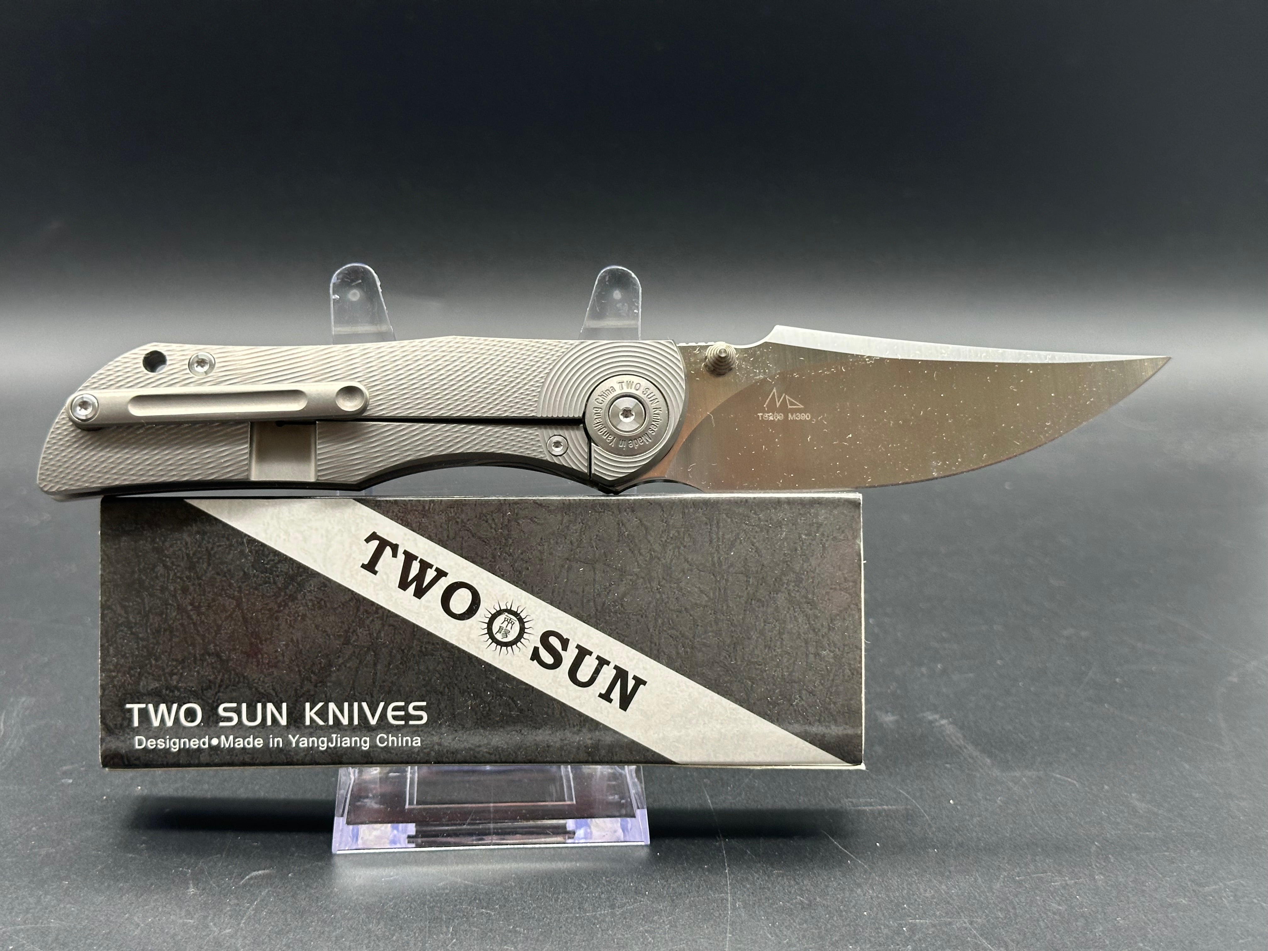 TWOSUN TS269-M390 FOLDING KNIFE GRAY TITANIUM HANDLE M390 PLAIN EDGE