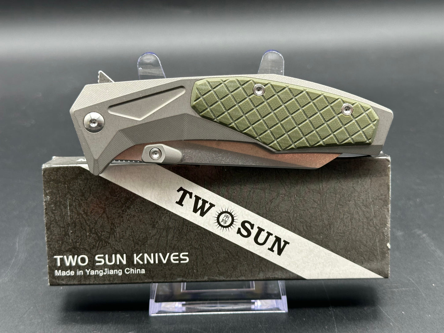 TWOSUN TS435-14C28N-SW FOLDING KNIFE TITANIUM/G10 HANDLE 14C28N PLAIN EDGE