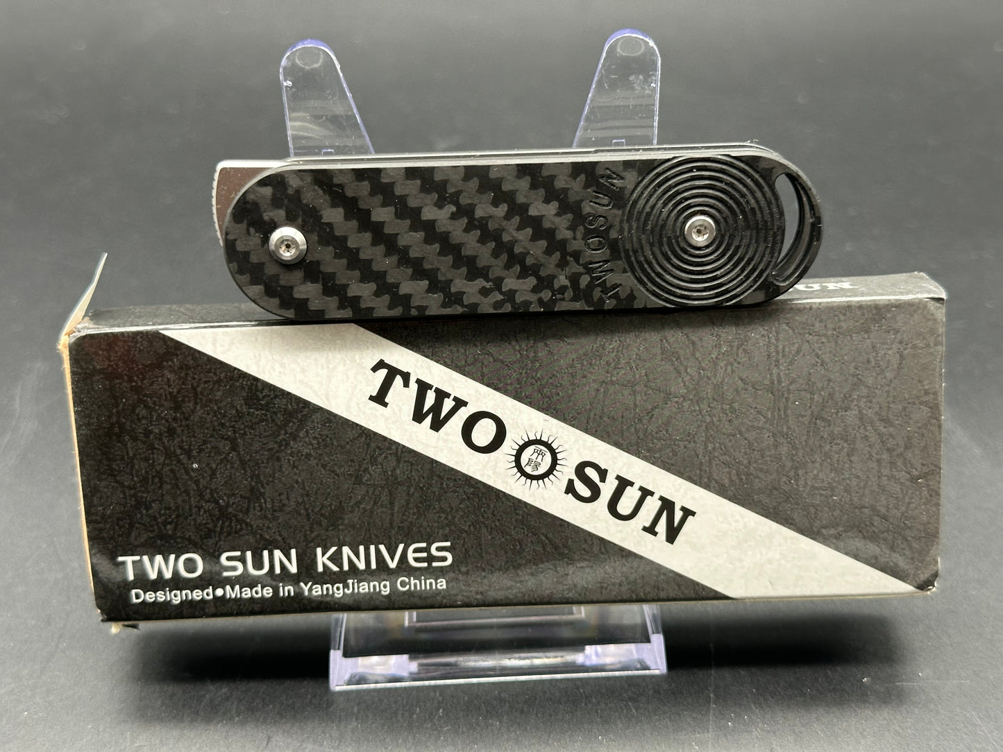 TWOSUN TS362-M390-CF FOLDING KNIFE BLACK CARBON FIBER HANDLE M390 PLAIN EDGE SATIN FINISH