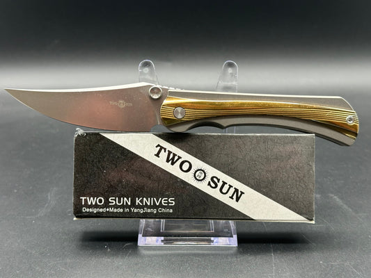 Twosun TS283-M390 M390 Titanium Brass Ball Bearing Folder Knife